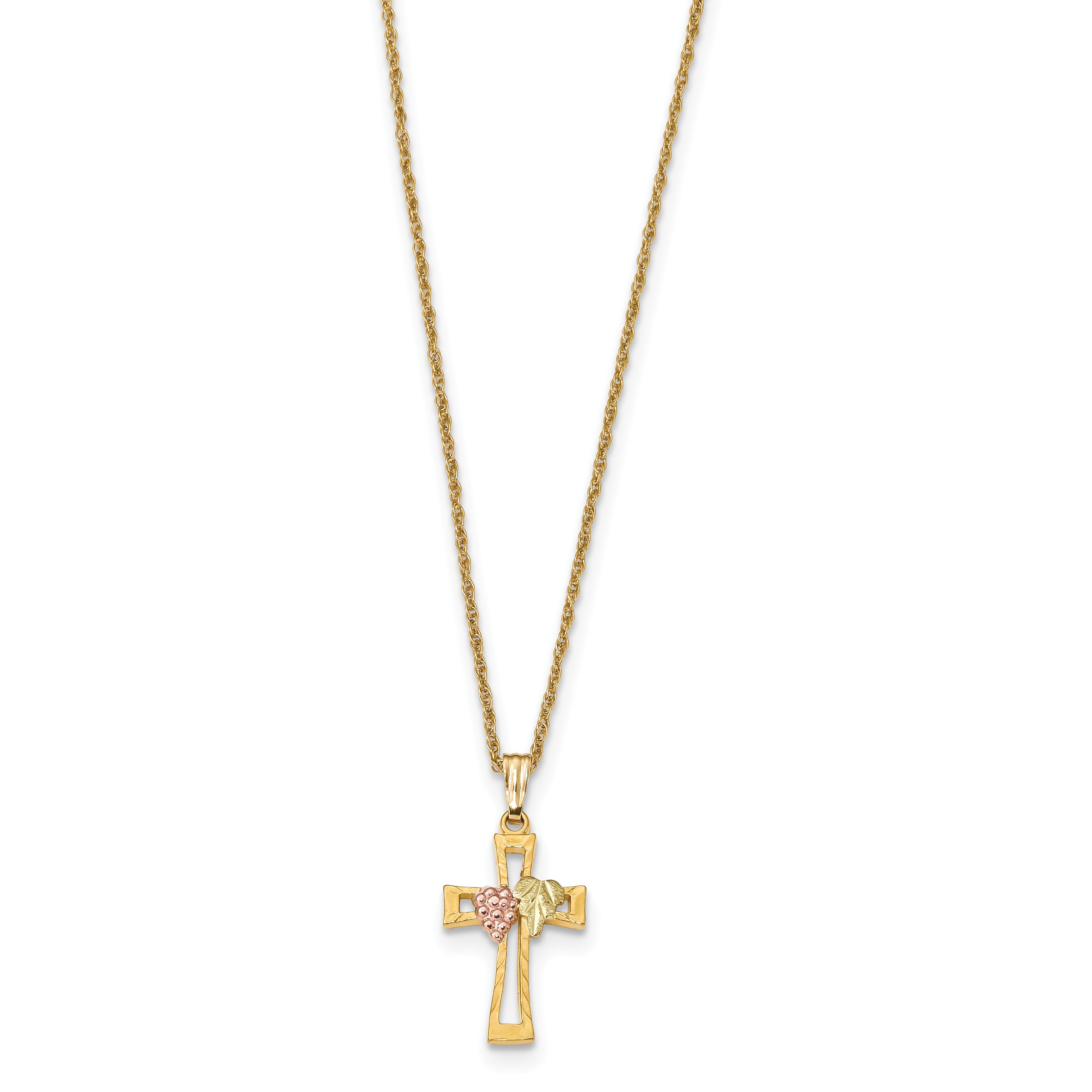 10K Tri-Color Black Hills Gold Crucifix Necklace with Polished Finish Secondary image