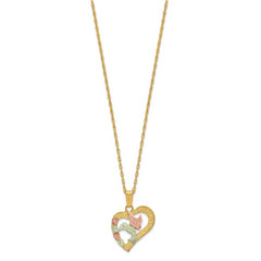 10K Tri-Color Gold Hummingbird Heart Necklace with Polished Black Hills Design