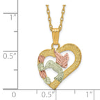 10K Tri-Color Gold Hummingbird Heart Necklace with Polished Black Hills Design