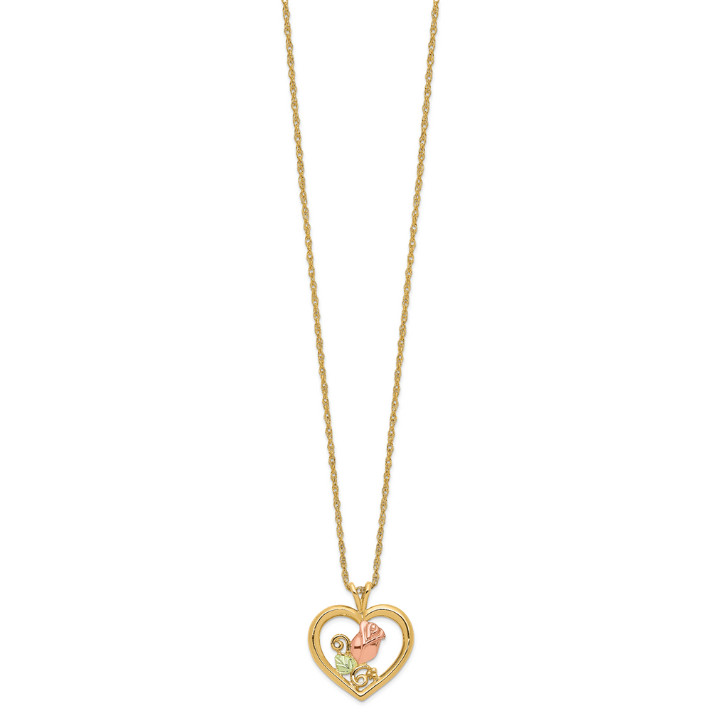 10K Tri-Color Black Hills Gold Heart Pendant Necklace Elegant Polished Design