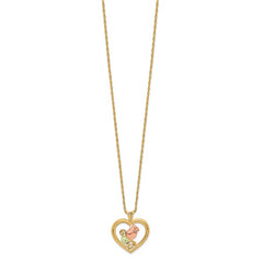 10K Tri-Color Black Hills Gold Heart Pendant Necklace Elegant Polished Design - 18