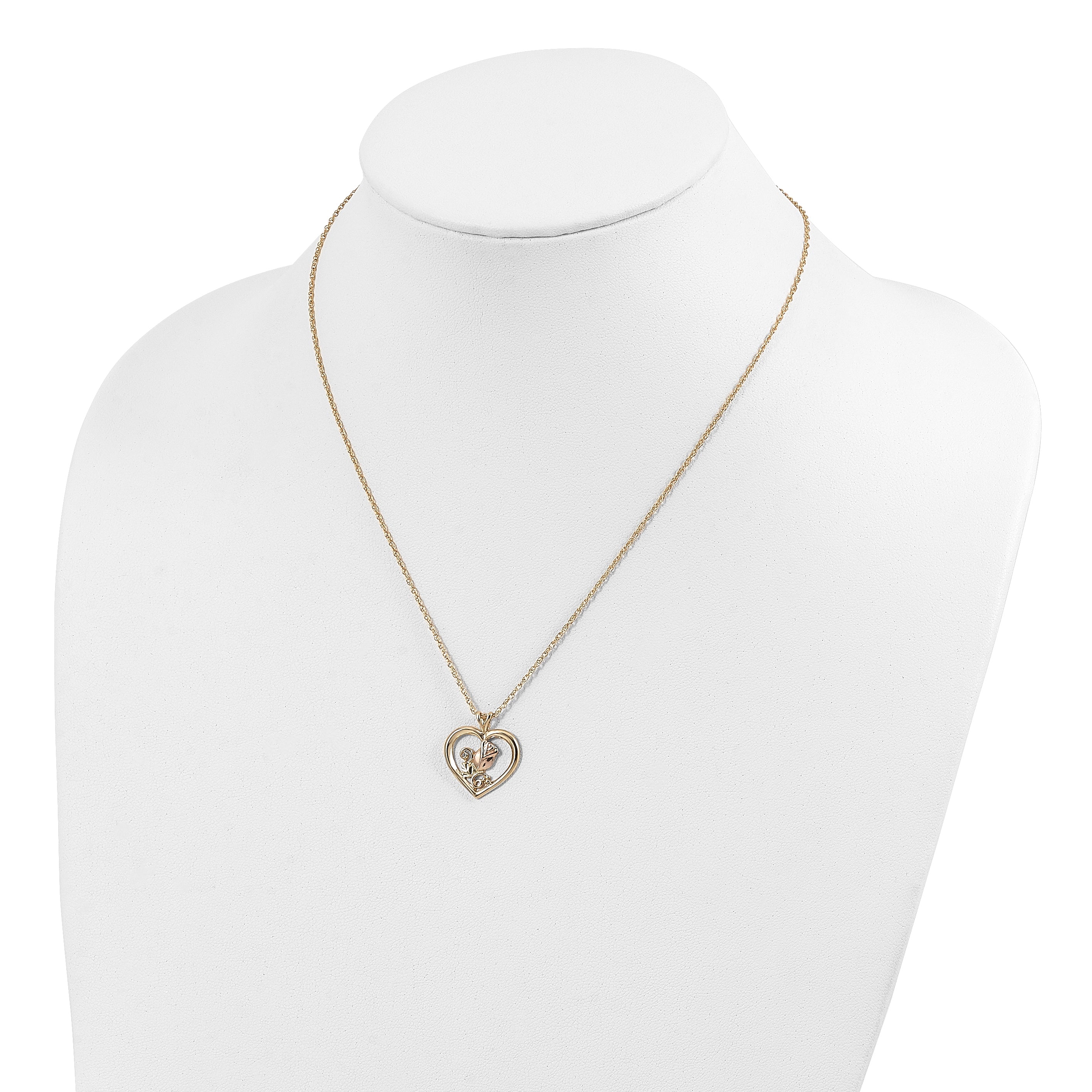 10K Tri-Color Black Hills Gold Heart Pendant Necklace Elegant Polished Design - 18
