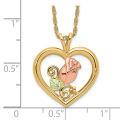 10K Tri-Color Black Hills Gold Heart Pendant Necklace Elegant Polished Design - 18
