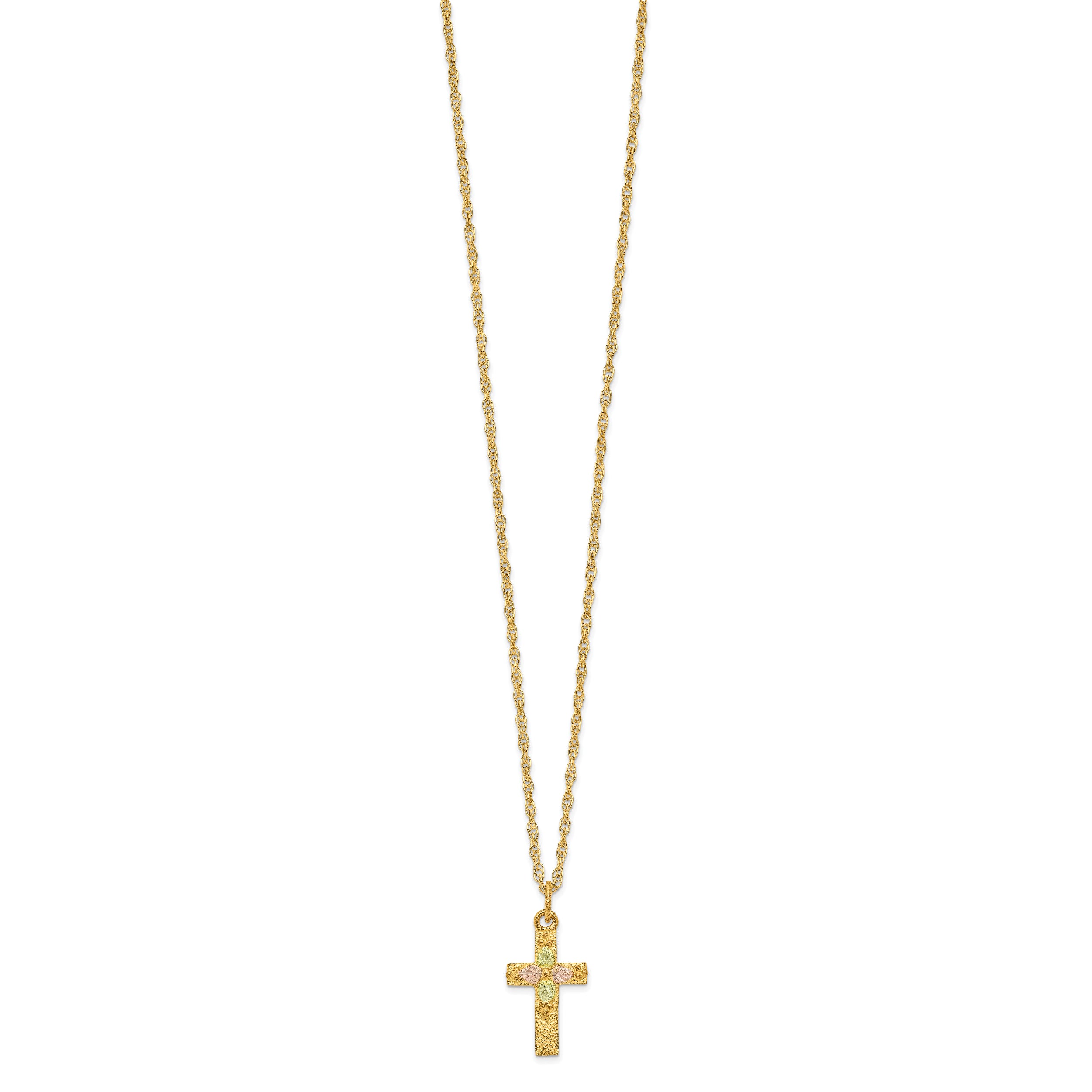 10K Tri-Color Polished Black Hills Gold Cross Necklace Elegant Design