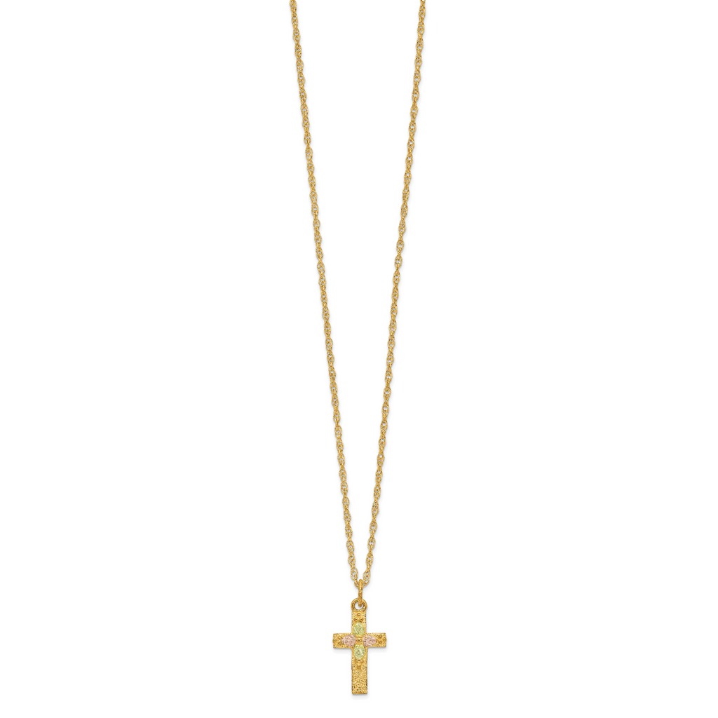 10K Tri-Color Polished Black Hills Gold Cross Necklace Elegant Design