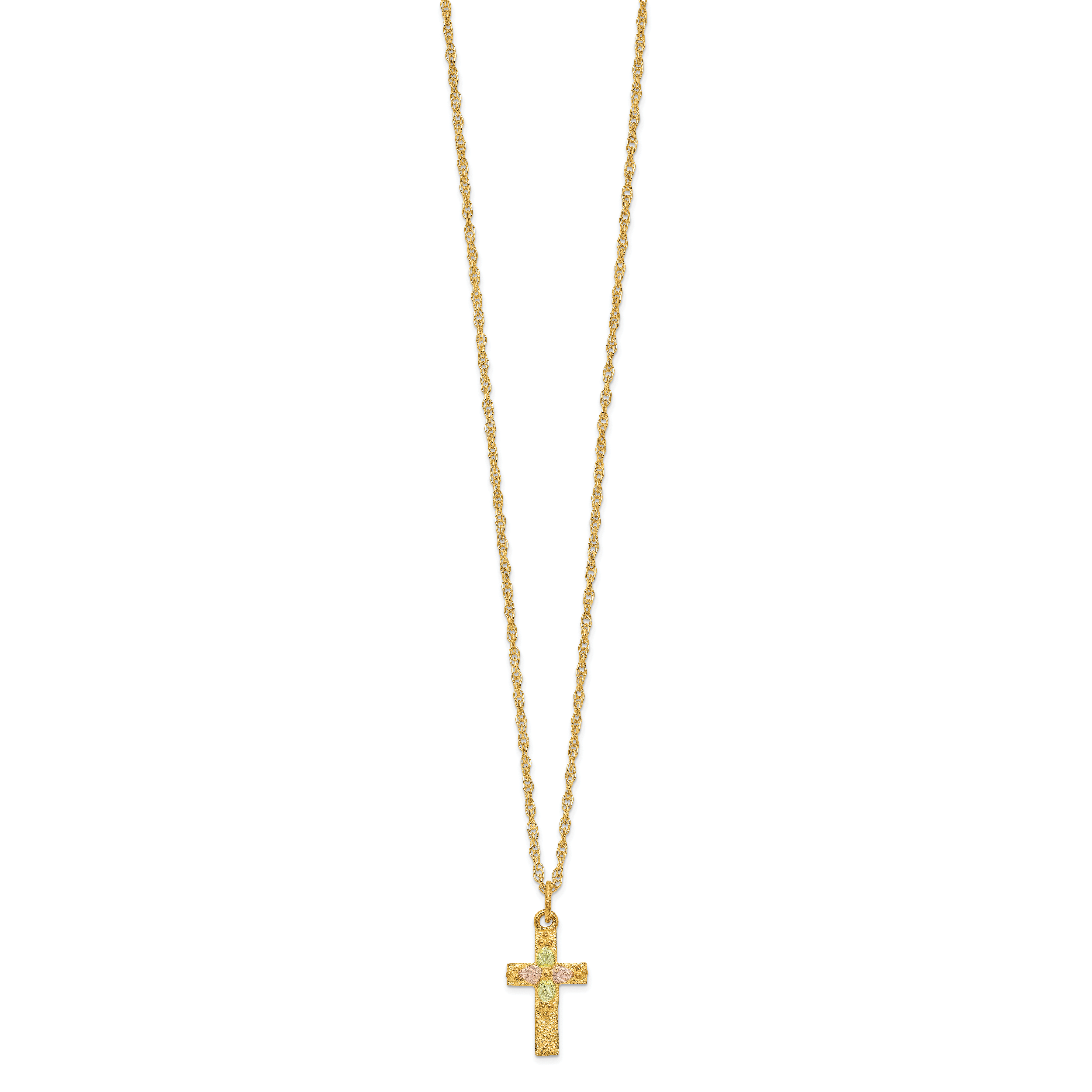 10K Tri-Color Polished Black Hills Gold Cross Necklace Elegant Design