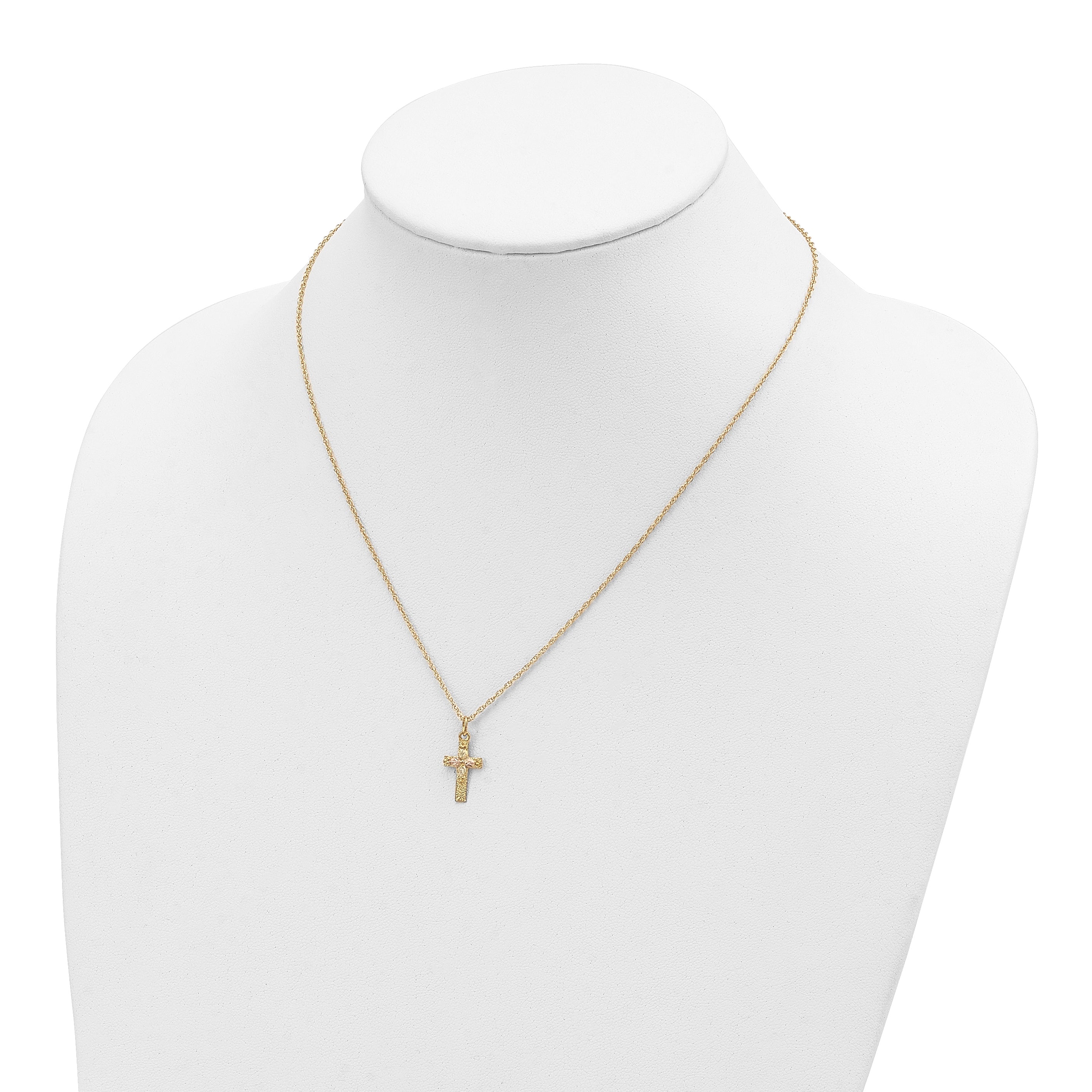10K Tri-Color Polished Black Hills Gold Cross Necklace Elegant Design