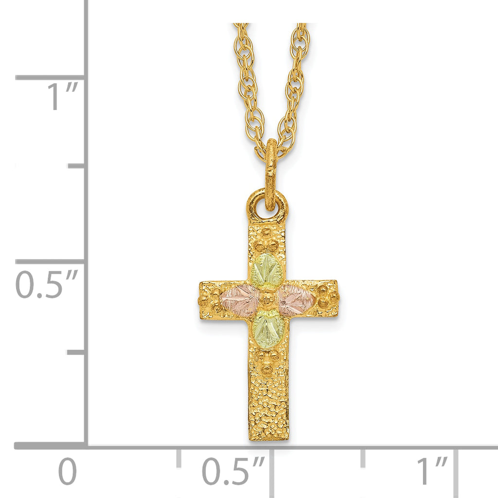 10K Tri-Color Polished Black Hills Gold Cross Necklace Elegant Design