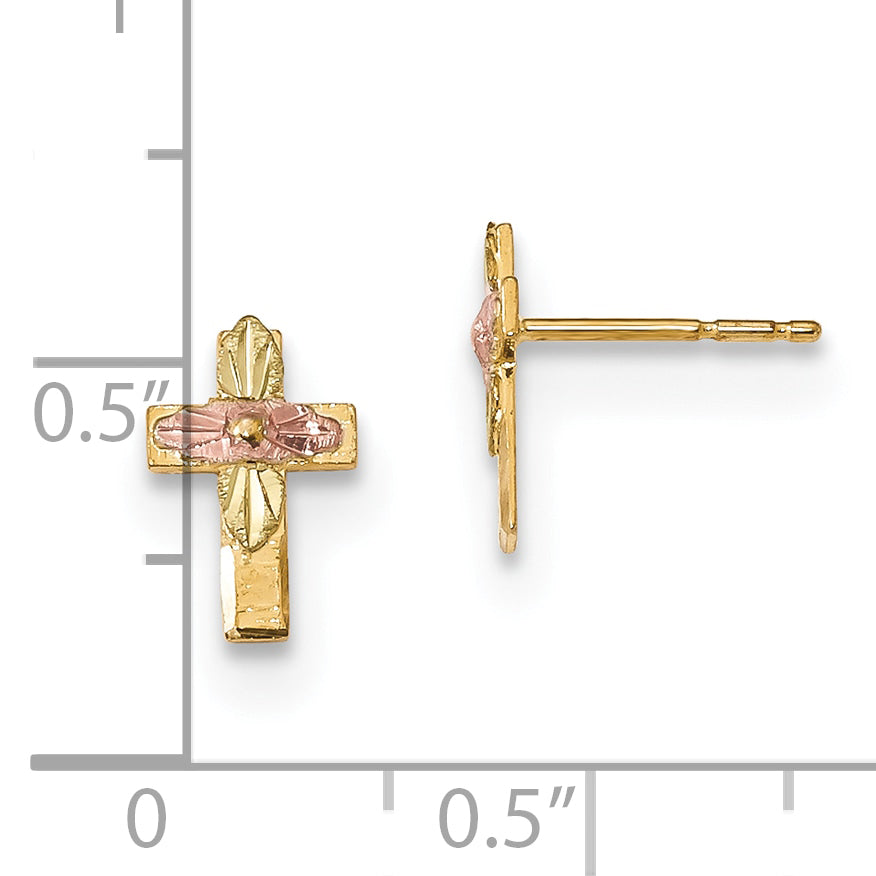 10K Tri-Color Black Hills Gold Cross Earrings with Polished Diamond-Cut Finish Secondary image