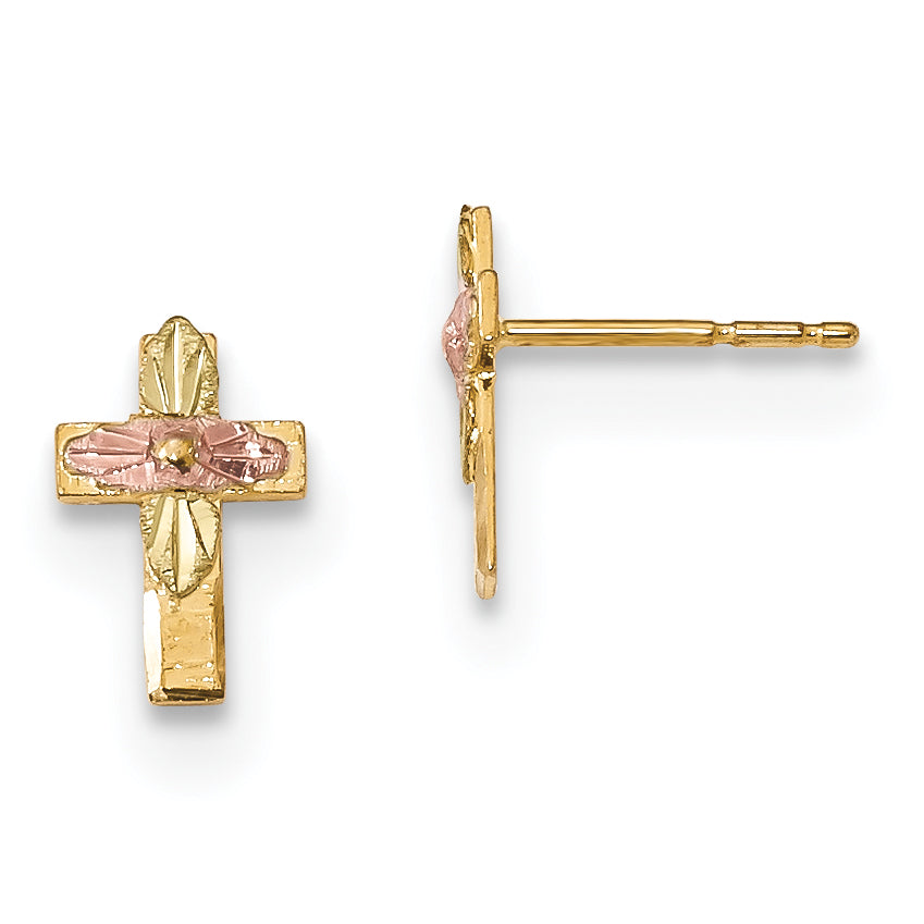 10k Tri-Color Black Hills Gold Cross Earrings