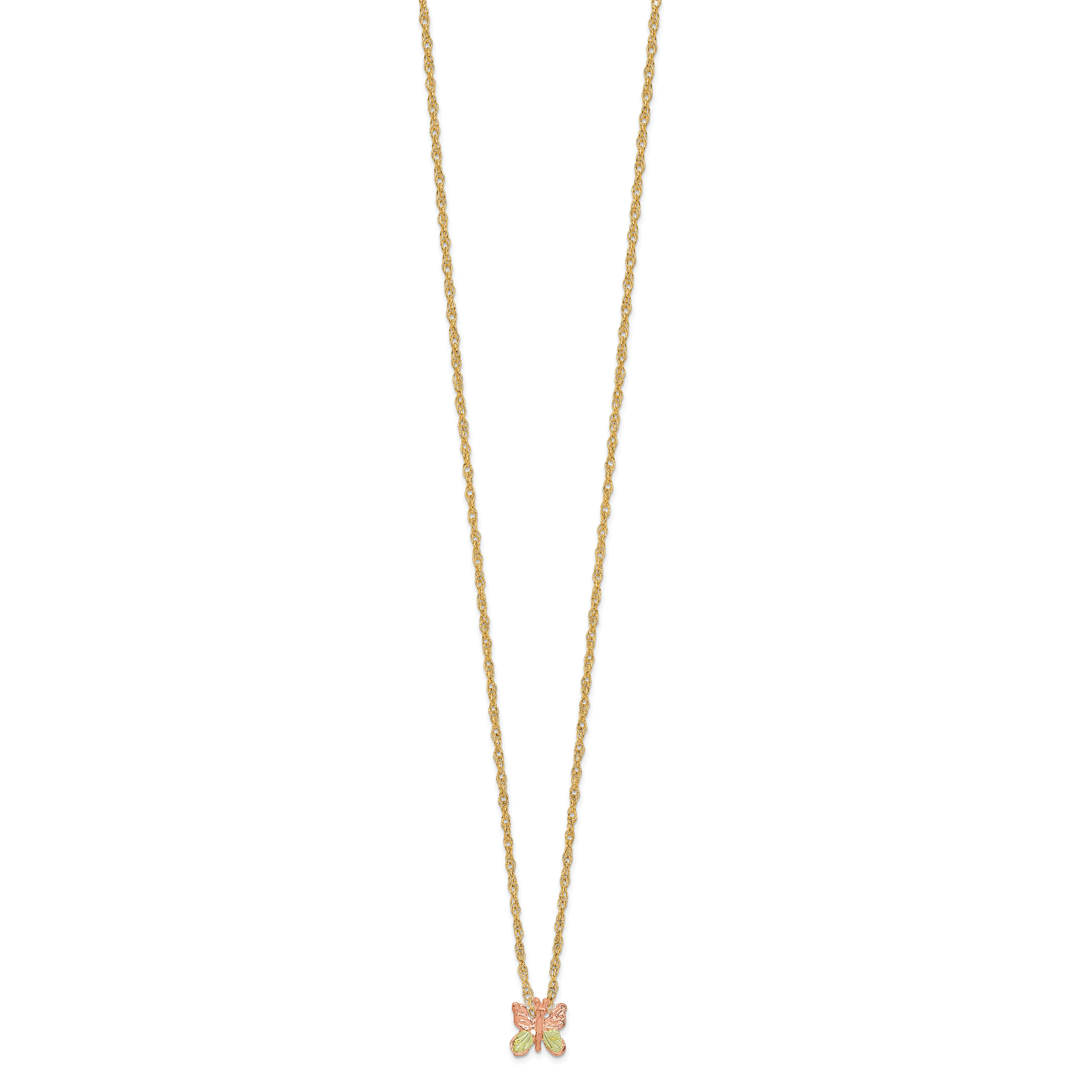 10K Tri-Color Gold Butterfly Necklace with Polished Diamond-Cut Finish Secondary image