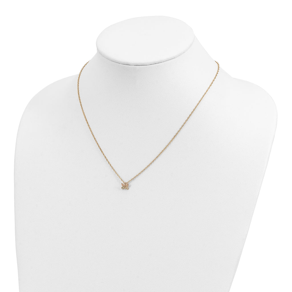 10K Tri-Color Gold Butterfly Necklace with Polished Diamond-Cut Finish