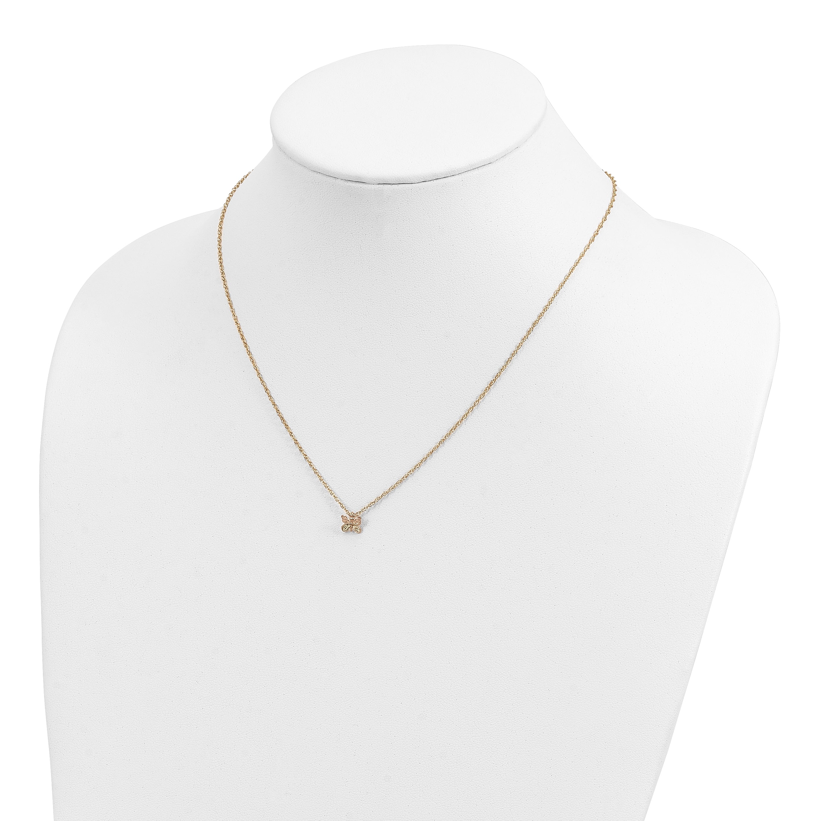 10K Tri-Color Gold Butterfly Necklace with Polished Diamond-Cut Finish