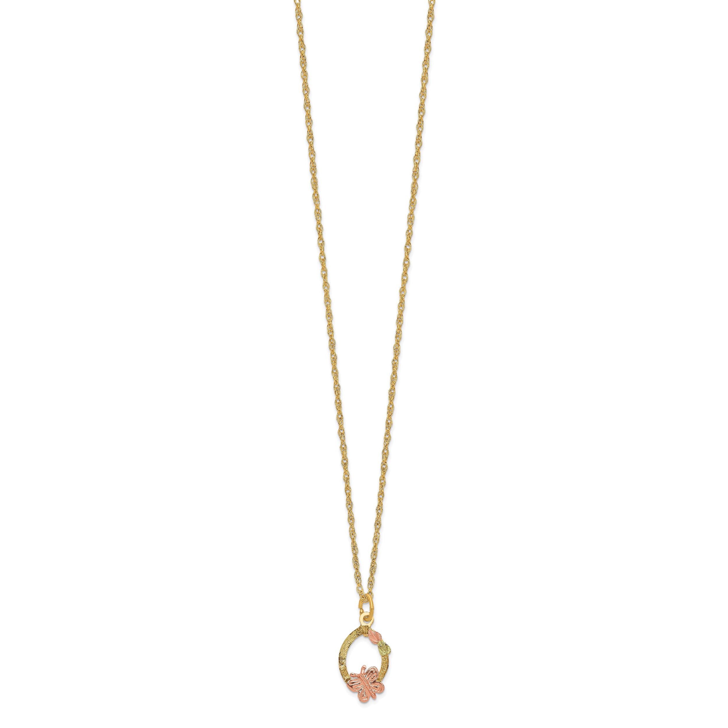 10K Tri-Color Black Hills Gold Butterfly Necklace with Polished Ropa Chain