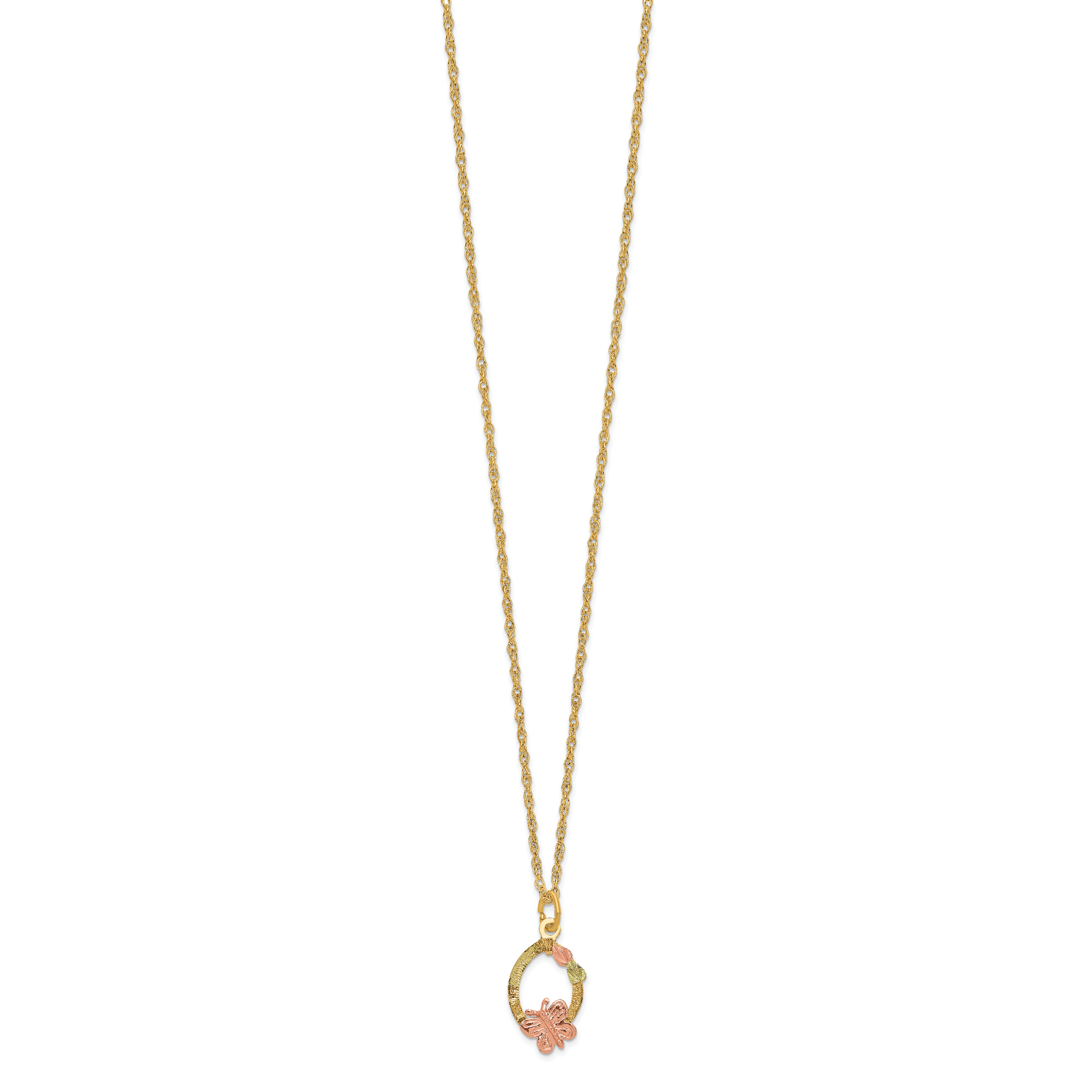 10K Tri-Color Black Hills Gold Butterfly Necklace with Polished Ropa Chain Secondary image
