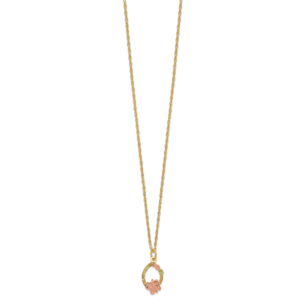 10K Tri-Color Black Hills Gold Butterfly Necklace with Polished Ropa Chain