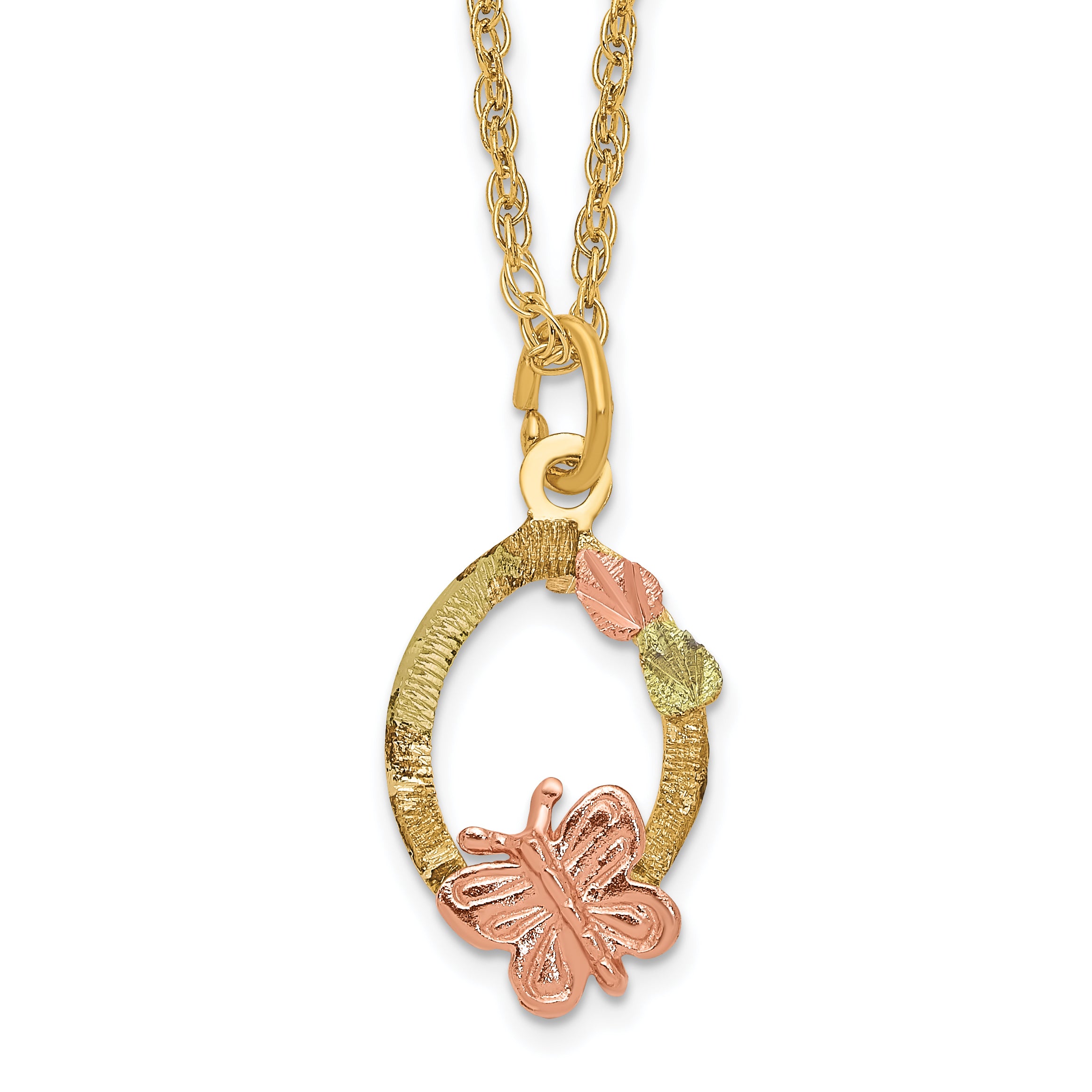 10k Tri-Color Black Hills Gold Butterfly Necklace