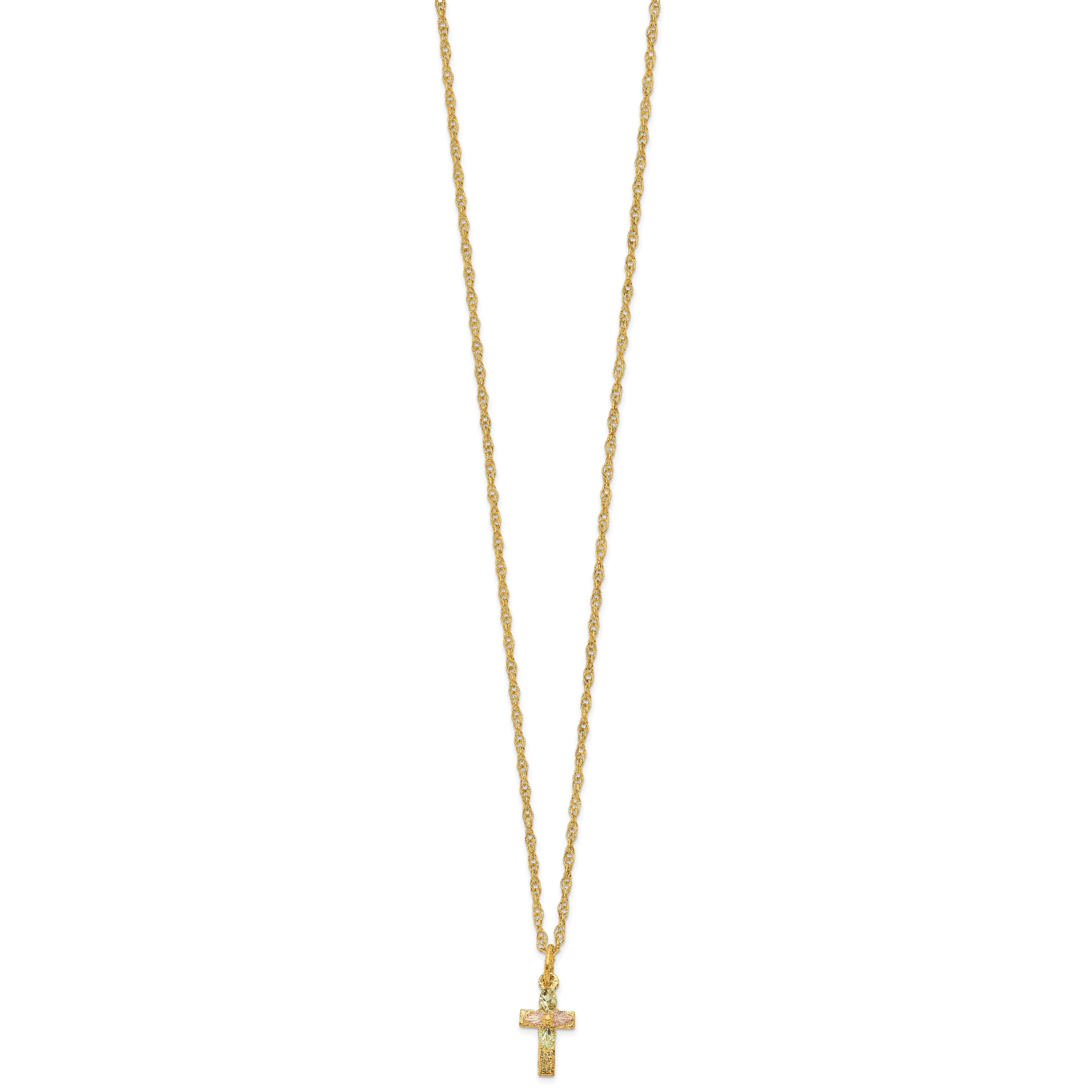 10K Tri-Color Black Hills Gold Cross Necklace with Polished Finish