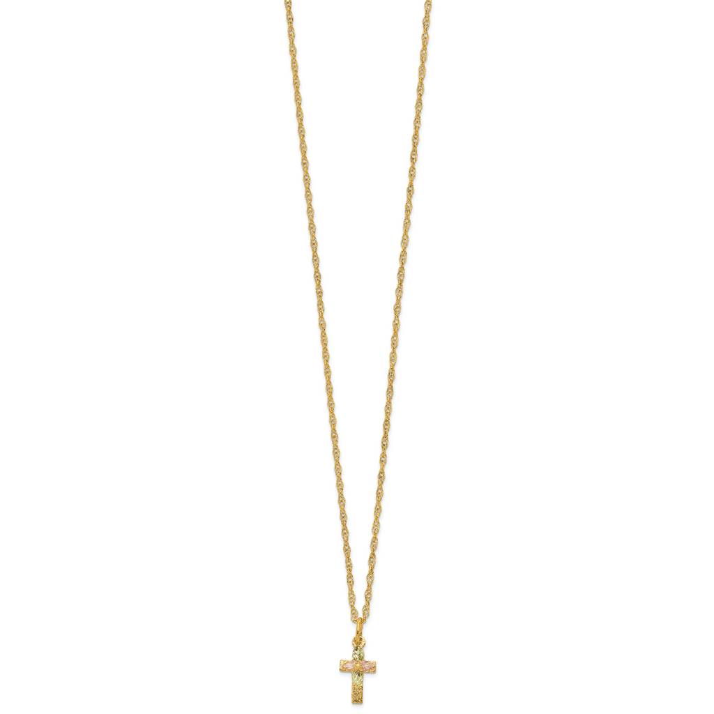 10K Tri-Color Black Hills Gold Cross Necklace with Polished Finish