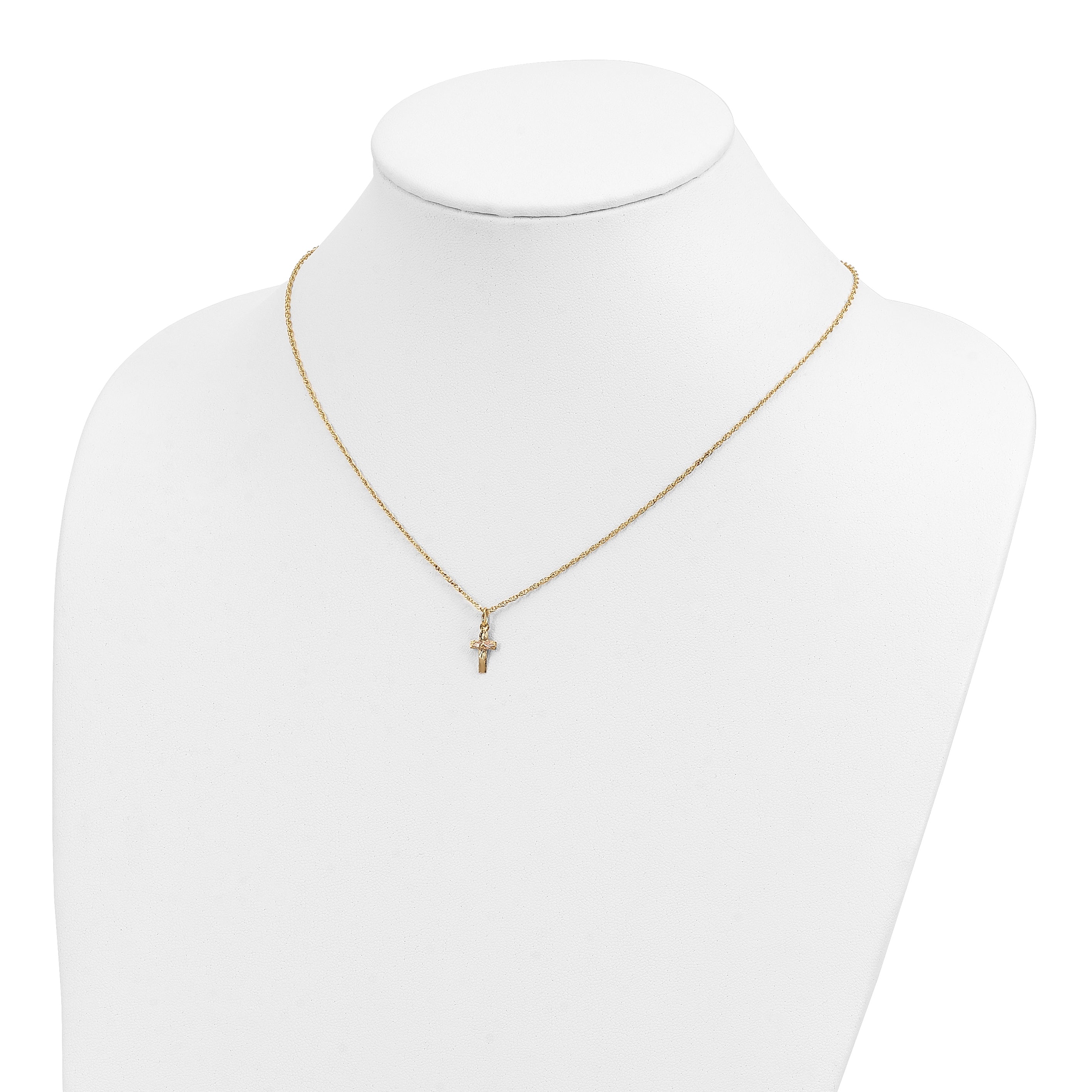 10K Tri-Color Black Hills Gold Cross Necklace with Polished Finish