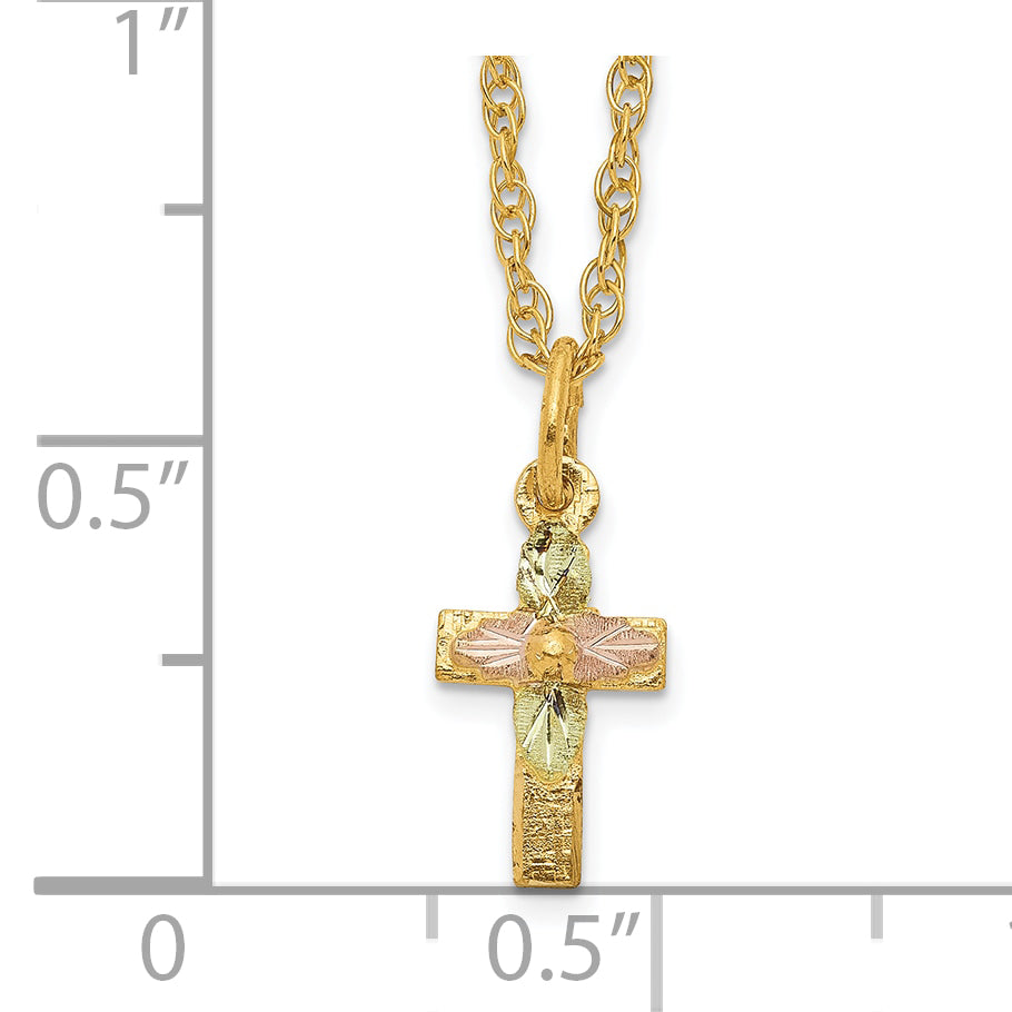10K Tri-Color Black Hills Gold Cross Necklace with Polished Finish