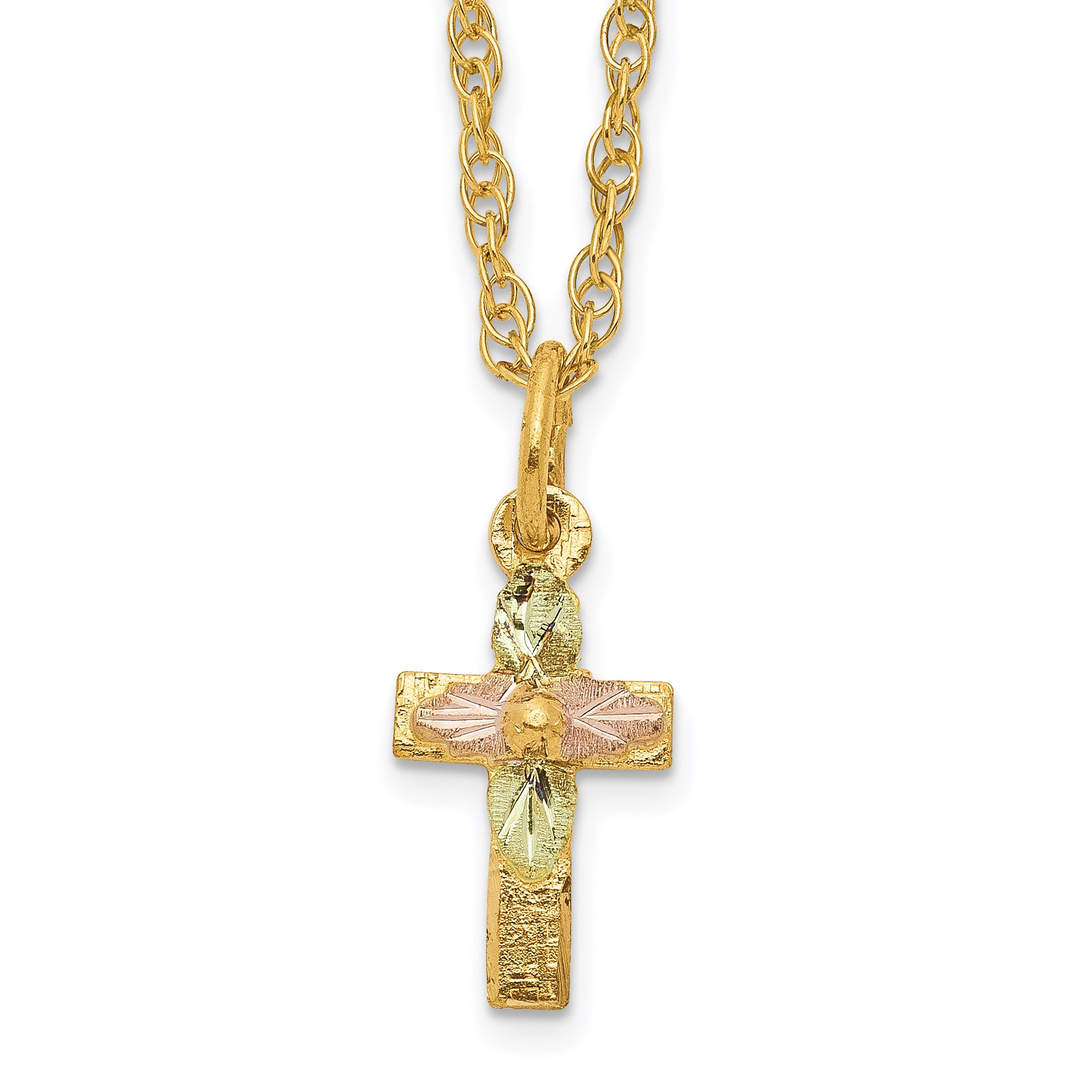 10k Tri-Color Black Hills Gold Cross Necklace