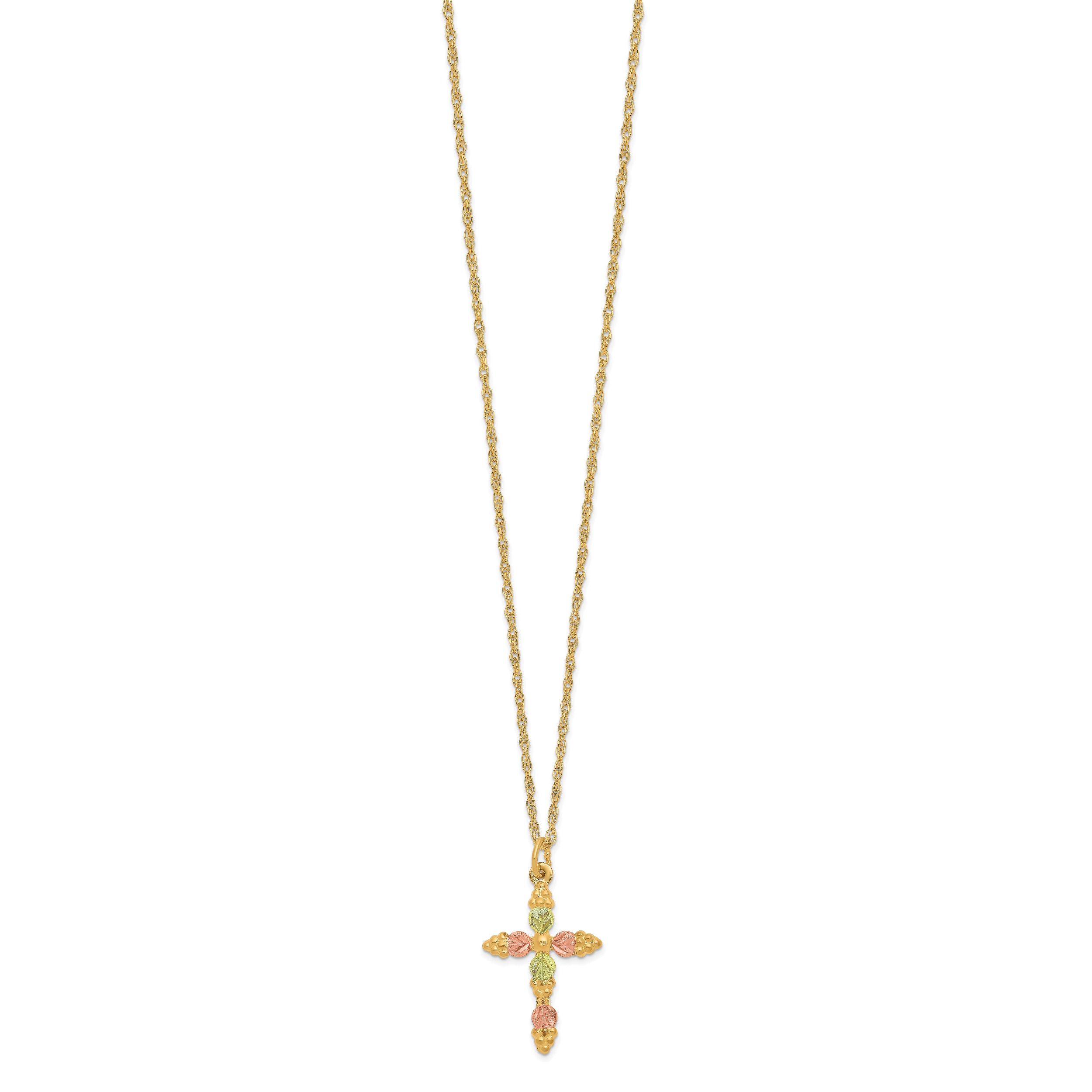 10K Tri-Color Black Hills Gold Cross Necklace with Polished Die-Struck Design