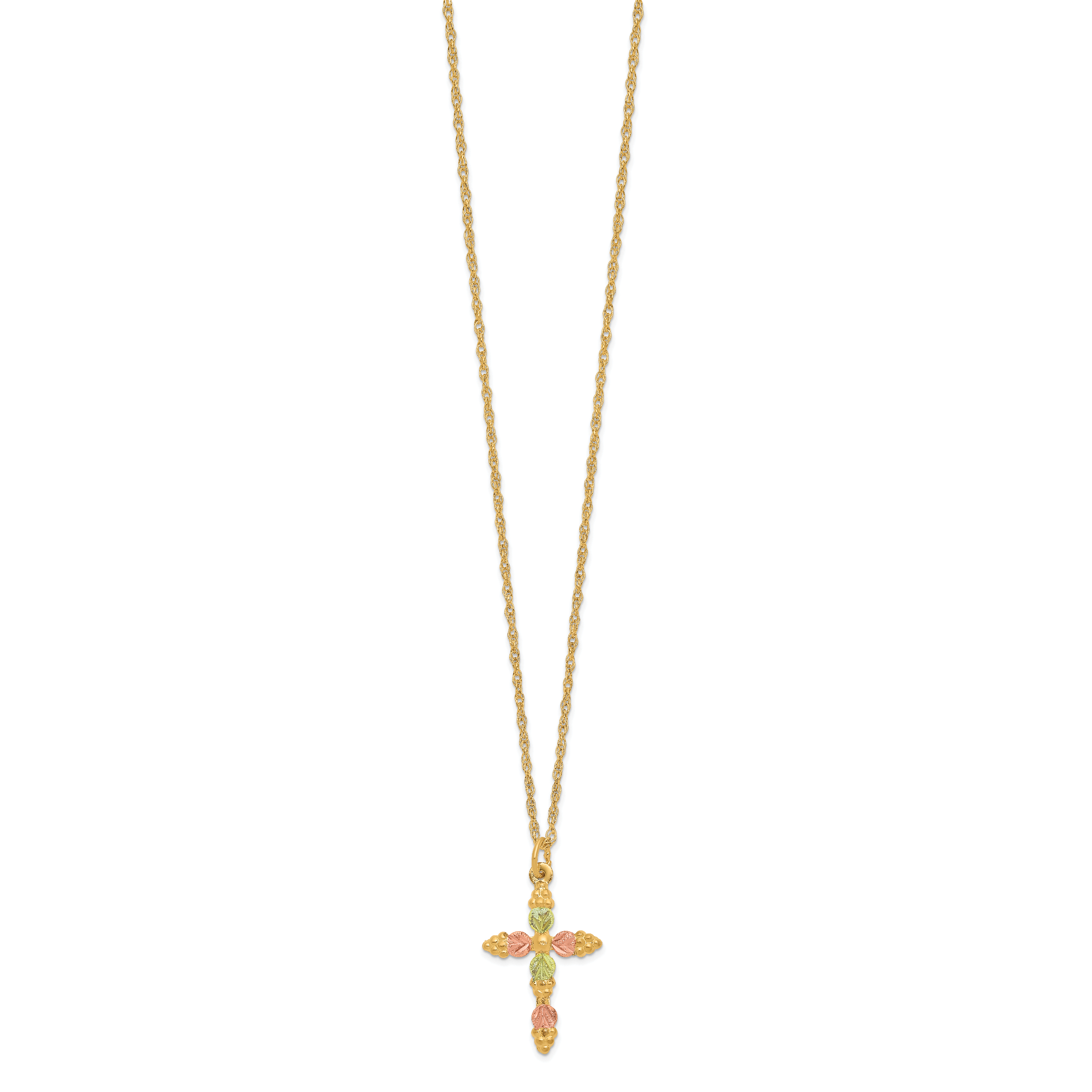 10K Tri-Color Black Hills Gold Cross Necklace with Polished Die-Struck Design