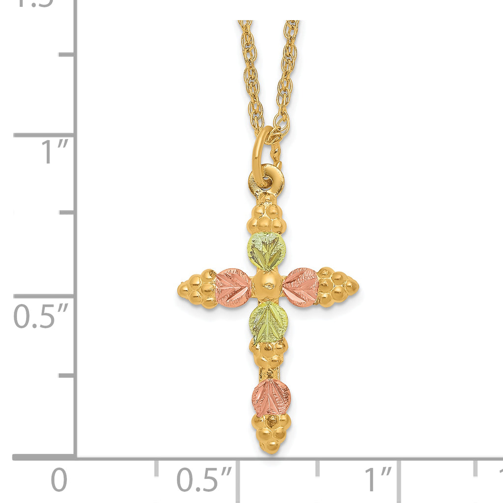 10K Tri-Color Black Hills Gold Cross Necklace with Polished Die-Struck Design