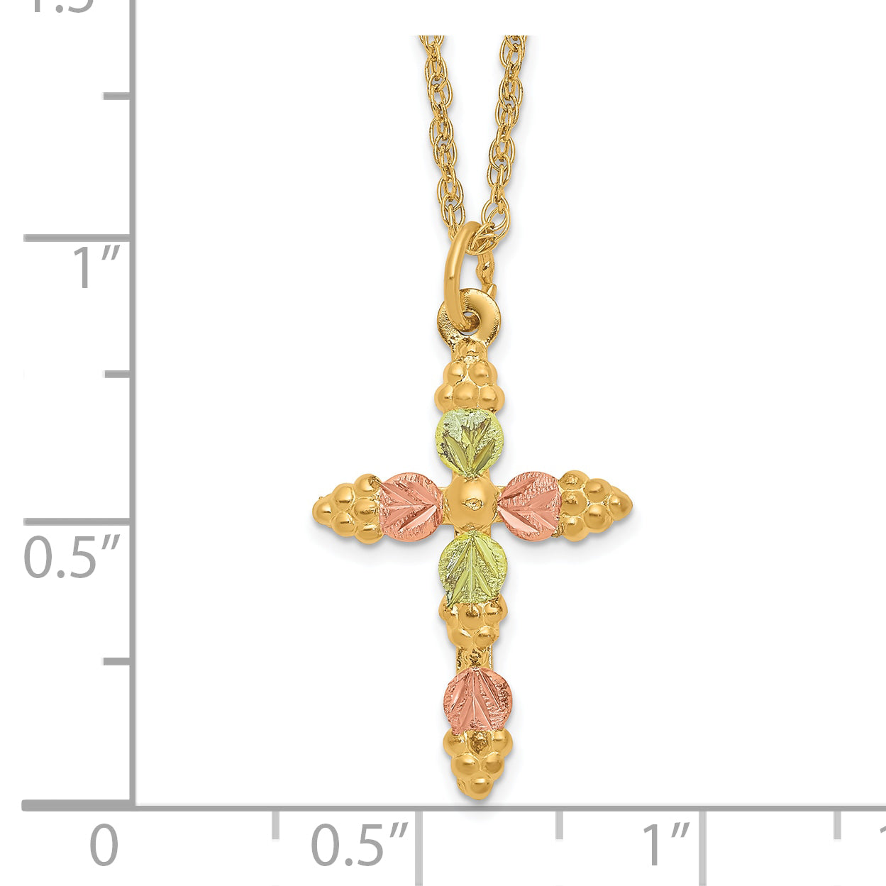 10K Tri-Color Black Hills Gold Cross Necklace with Polished Die-Struck Design