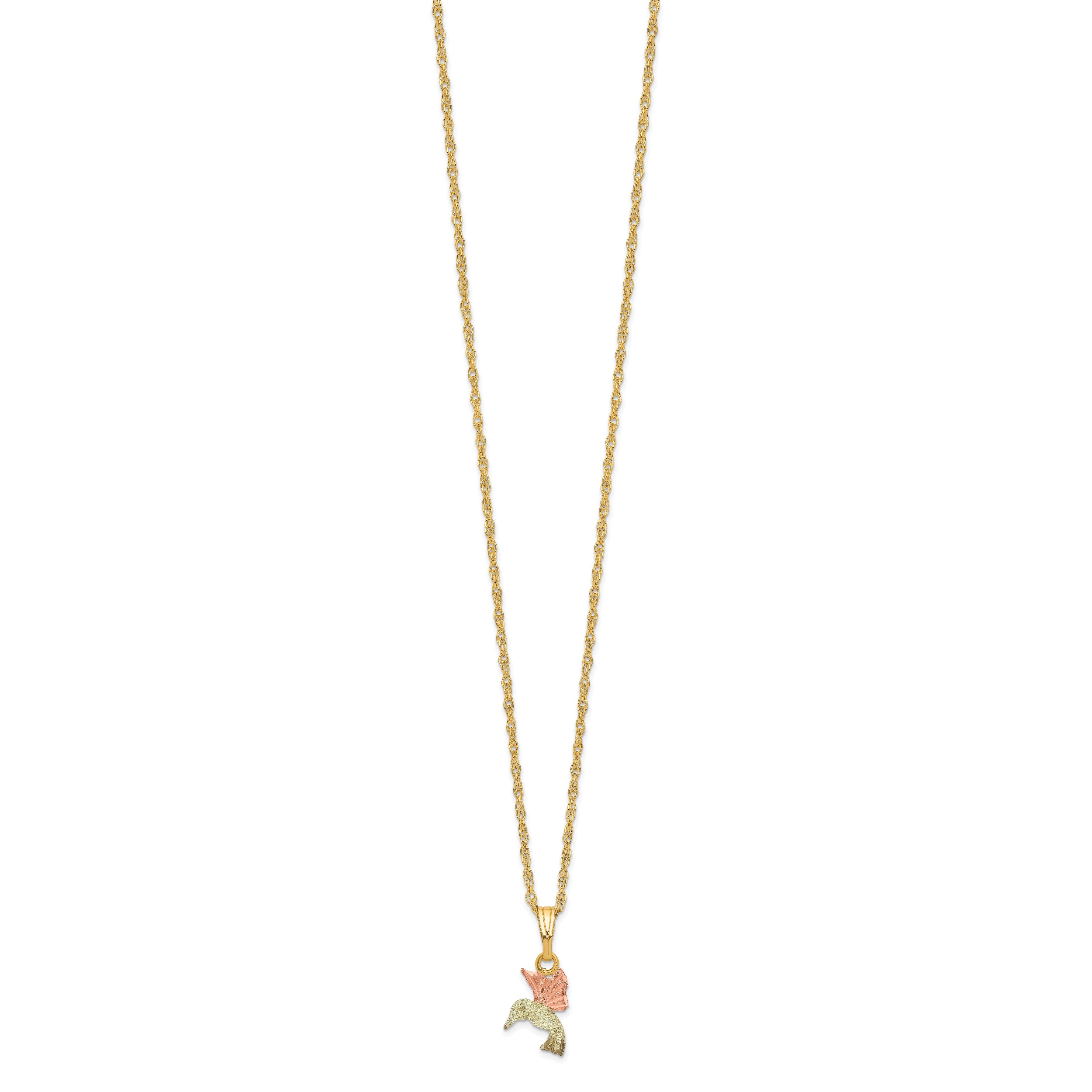 10K Tri-Color Black Hills Gold Hummingbird Necklace Polished Elegant Design