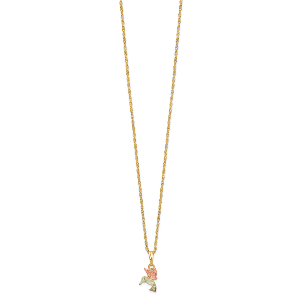 10K Tri-Color Black Hills Gold Hummingbird Necklace Polished Elegant Design