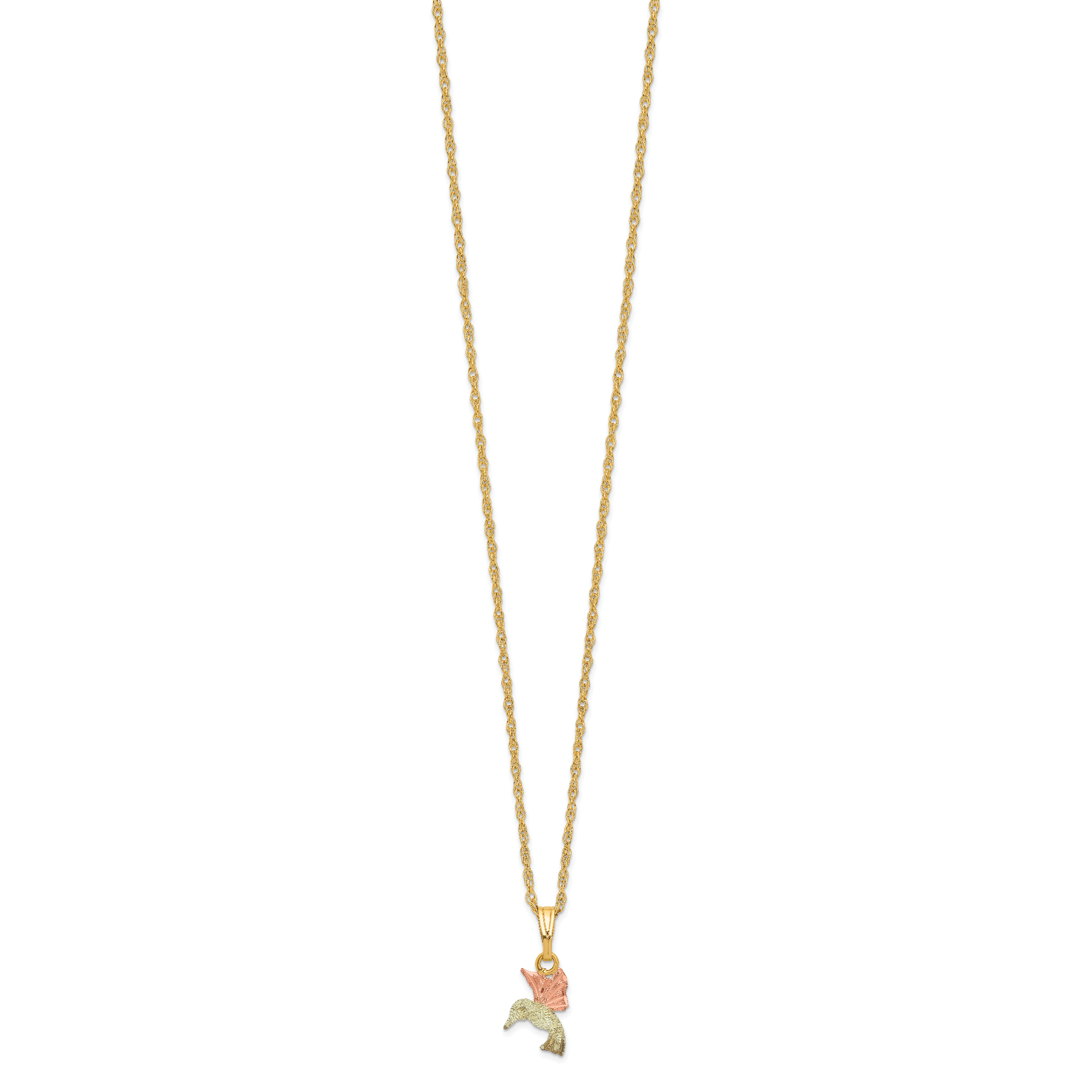 10K Tri-Color Black Hills Gold Hummingbird Necklace Polished Elegant Design