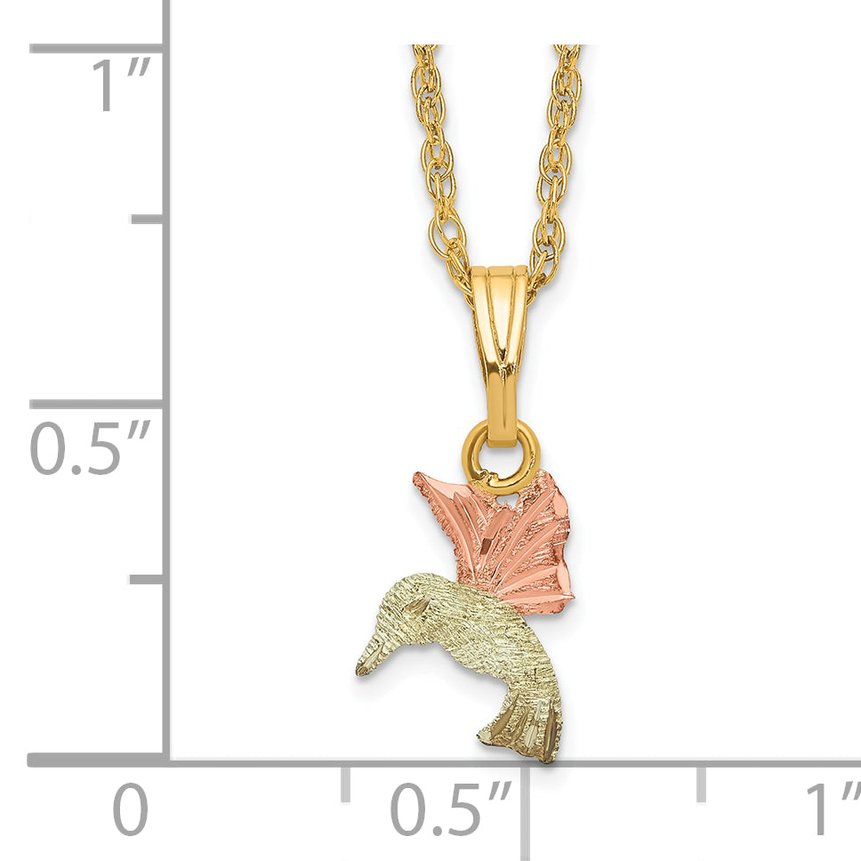 10K Tri-Color Black Hills Gold Hummingbird Necklace Polished Elegant Design