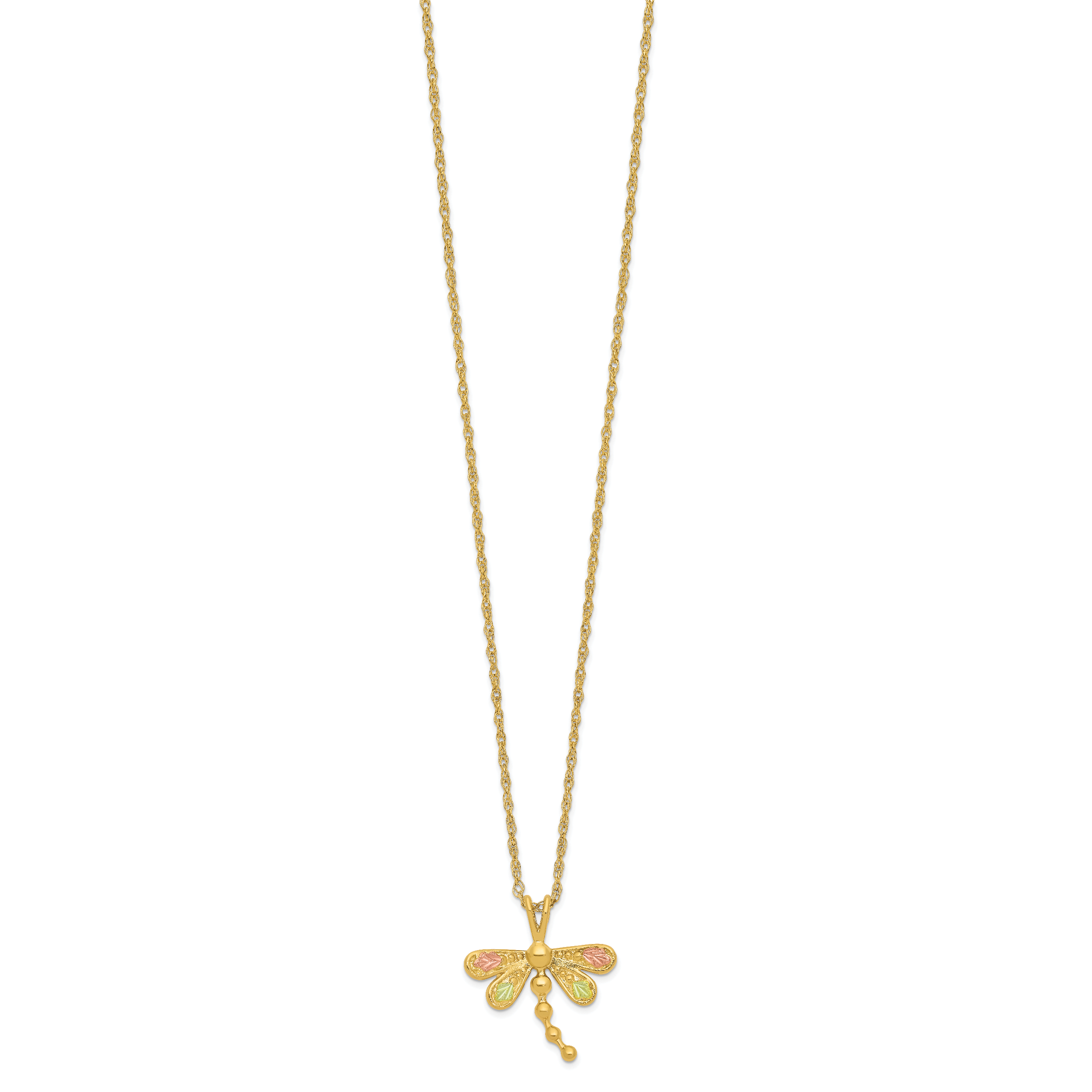 10K Tri-Color Gold Dragonfly Necklace with Polished Diamond-Cut Design Secondary image