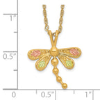 10K Tri-Color Gold Dragonfly Necklace with Polished Diamond-Cut Design