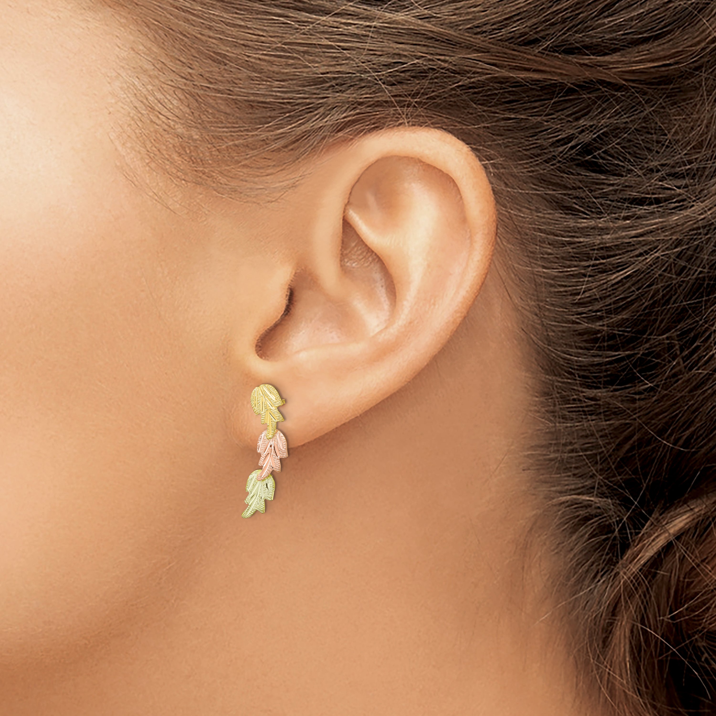 10k Tri-Color Black Hills Gold Post Earrings