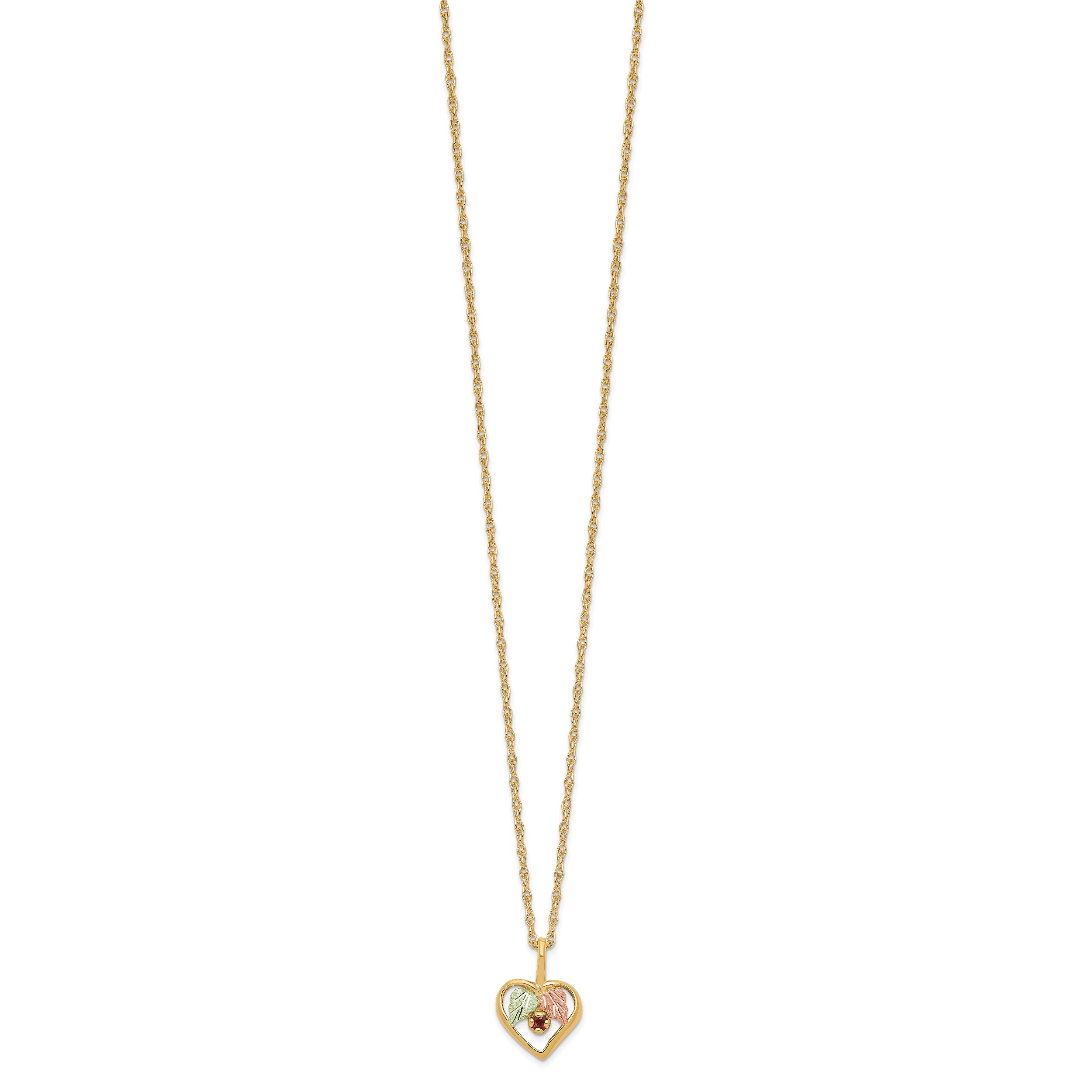10K Tri-Color Gold Heart Garnet Necklace with Polished Elegant Finish