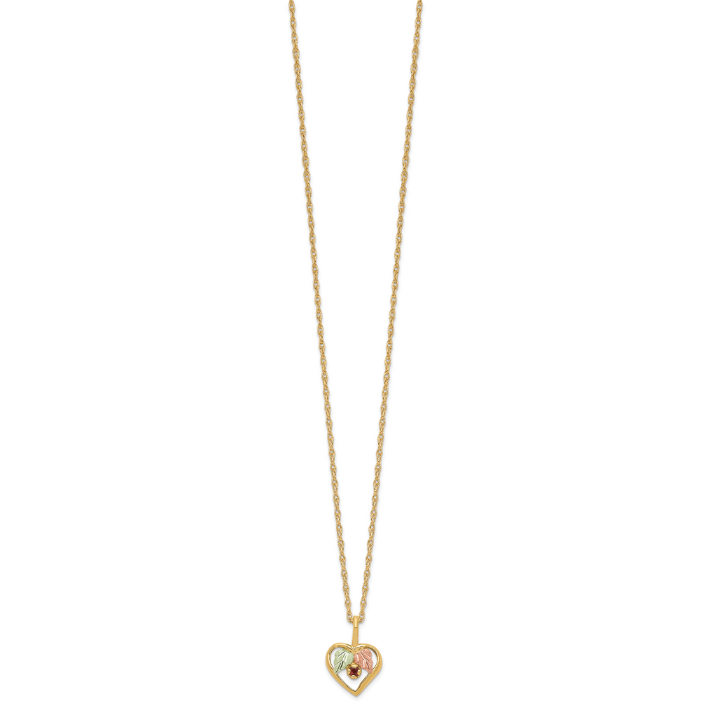 10K Tri-Color Gold Heart Garnet Necklace with Polished Elegant Finish