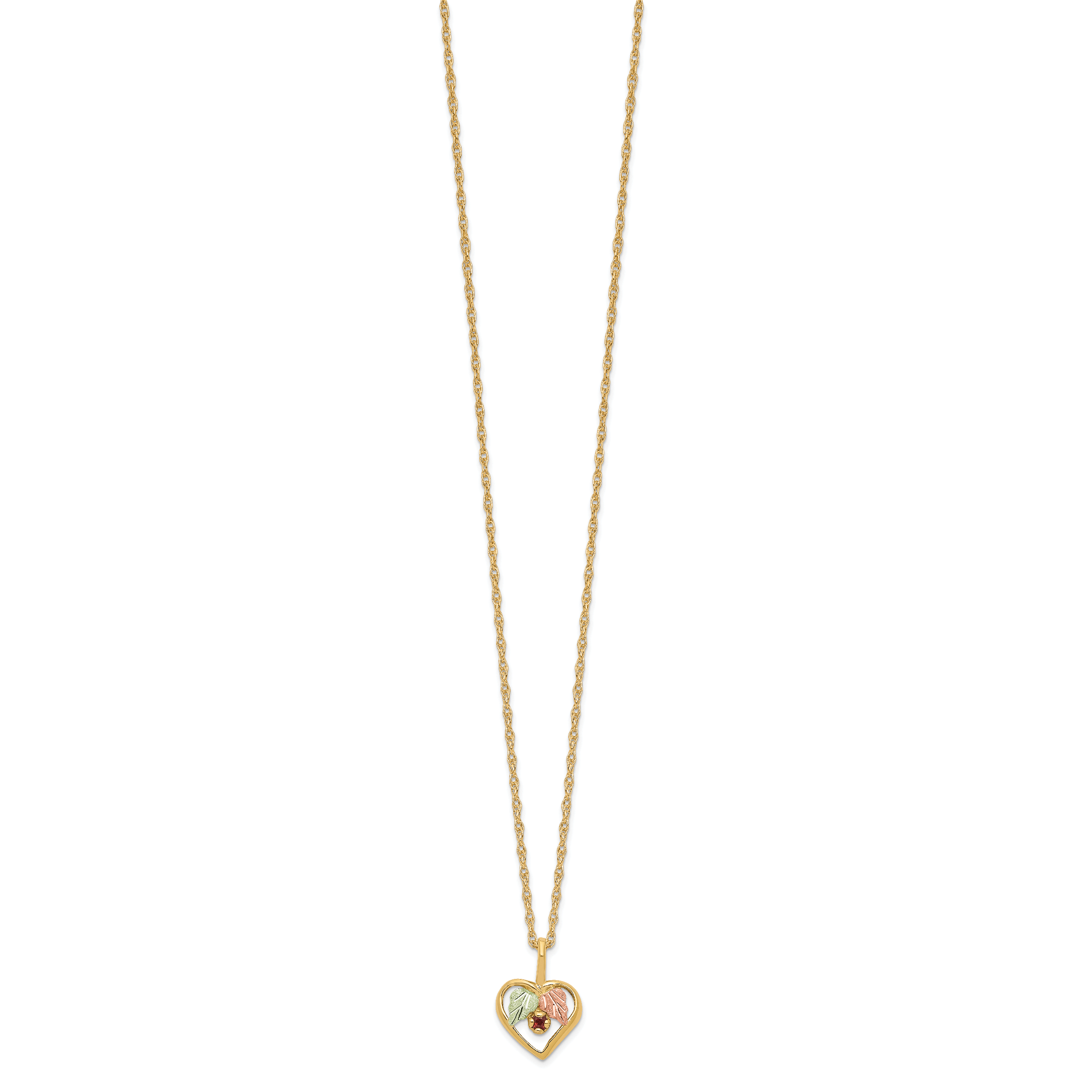 10K Tri-Color Gold Heart Garnet Necklace with Polished Elegant Finish