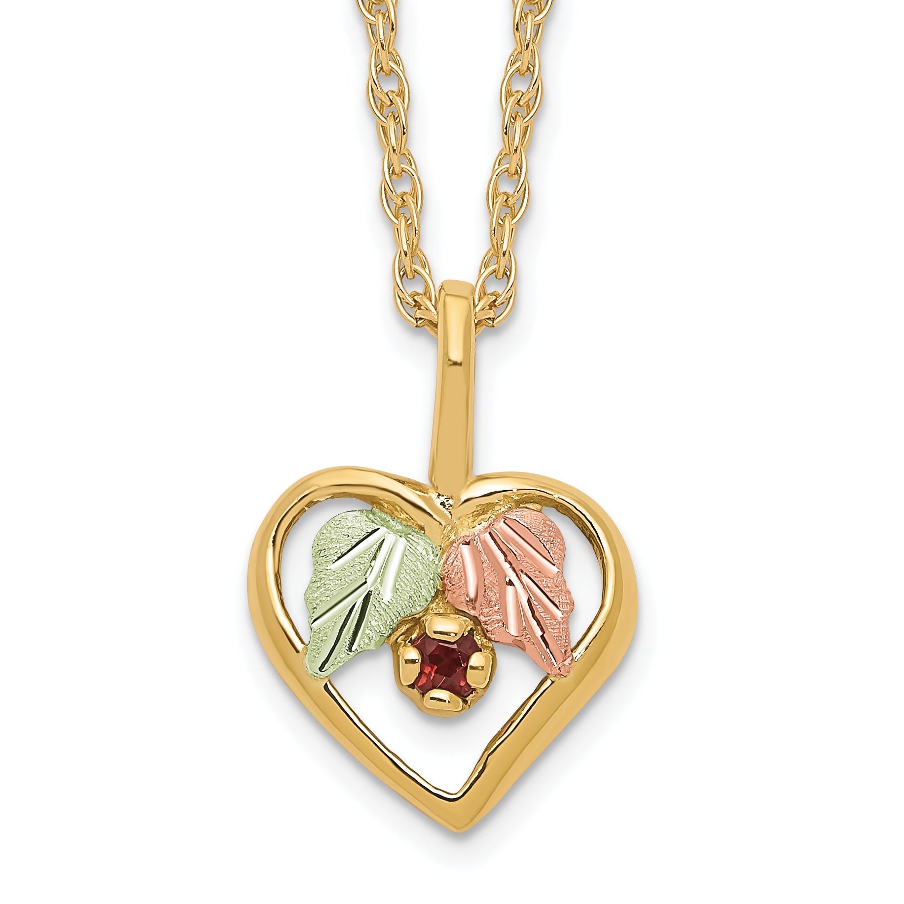 10k Tri-Color Black Hills Gold Heart Garnet Necklace Main image