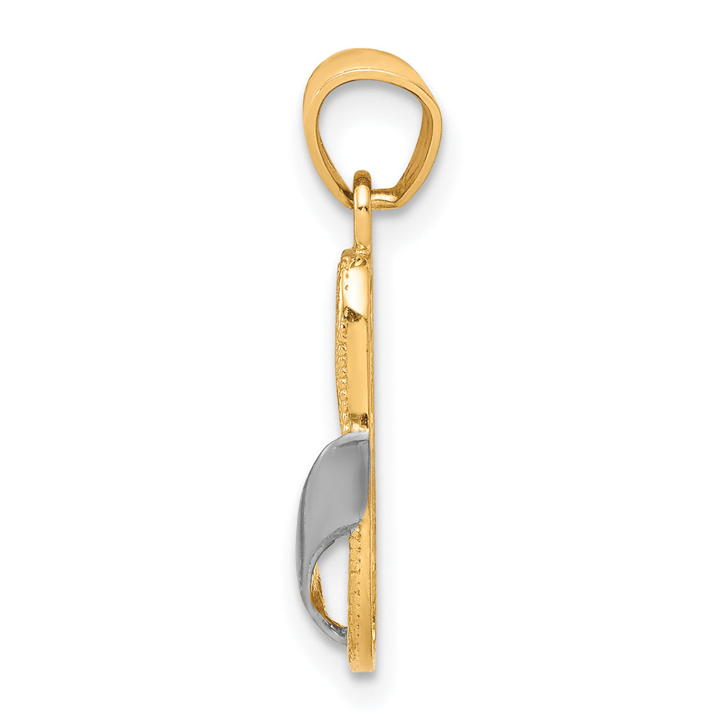 10K Gold & Rhodium Flip Flop Charm with Polished Finish Elegant & Solid Design