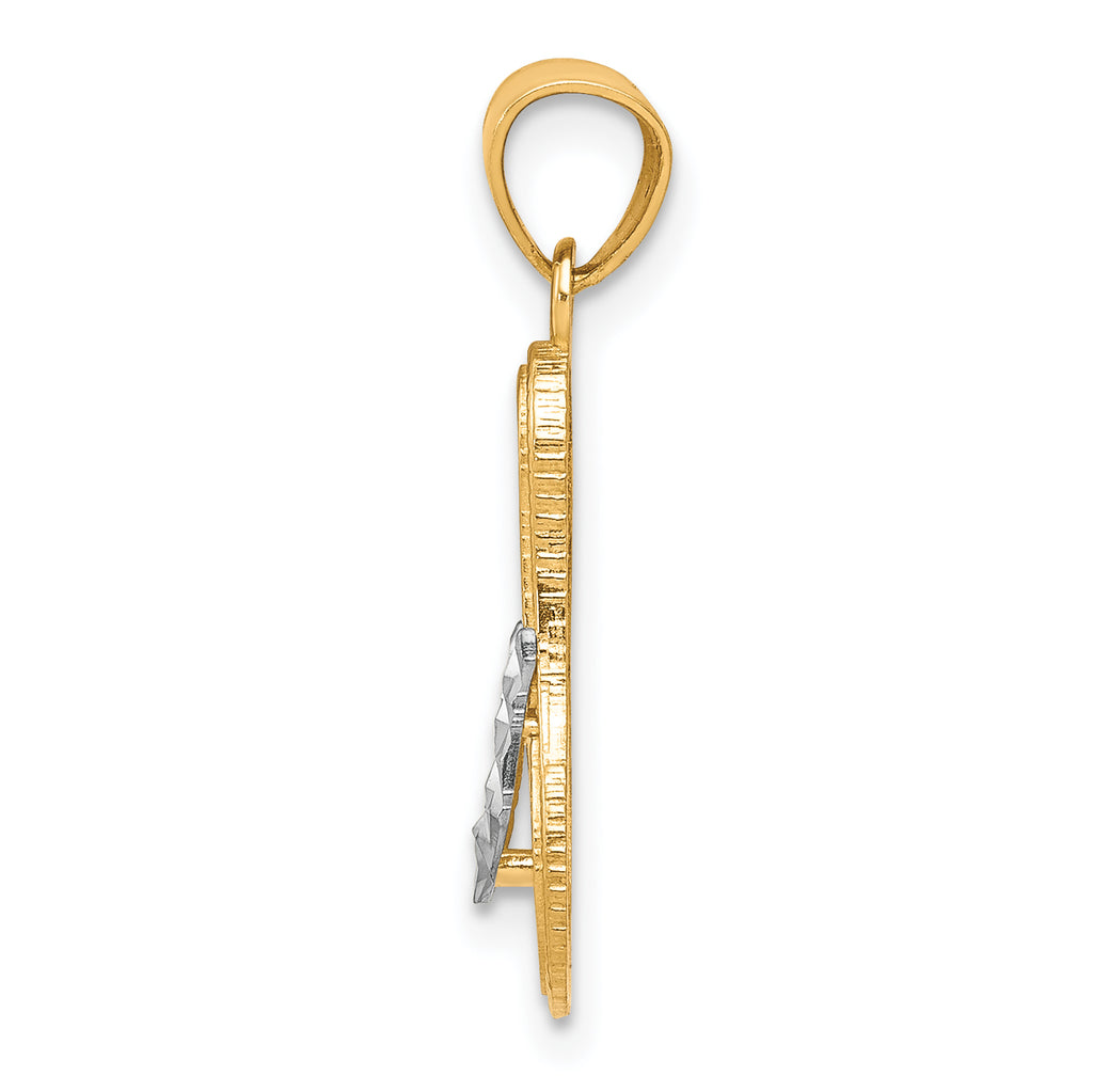 10K Gold and Rhodium Flip Flop Charm with Polished Finish Solid Design