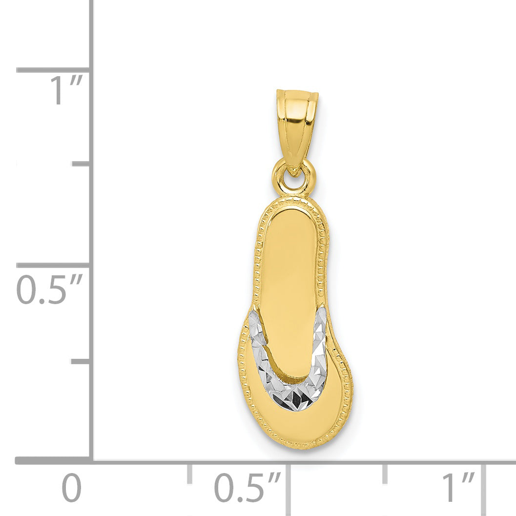 10K Gold and Rhodium Flip Flop Charm with Polished Finish Solid Design