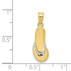 10K Gold and Rhodium Flip Flop Charm with Polished Finish Solid Design