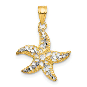 Starfish Charm in 10K Yellow Gold, 20mm Textured & Diamond-Cut - Sophia Jewelers