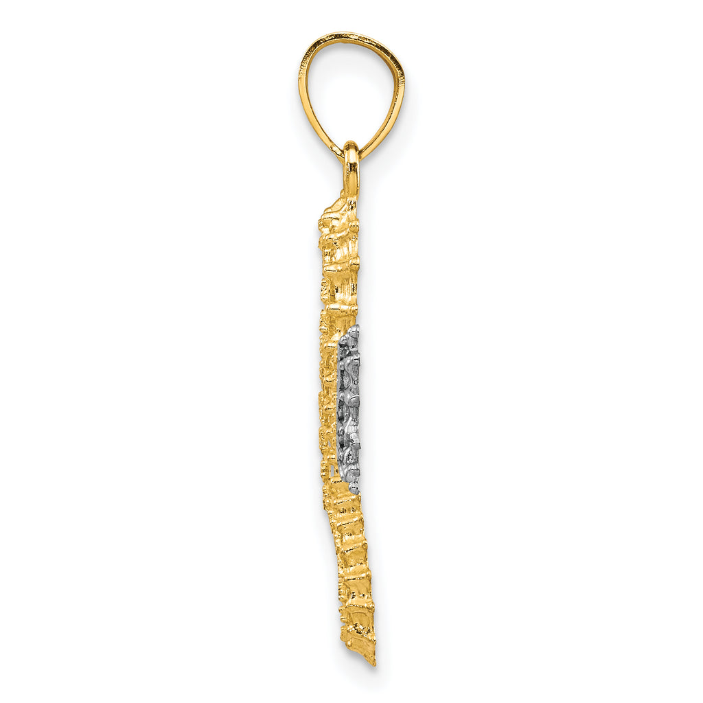 10K Yellow Gold Seahorse Charm with Rhodium Accents  Polished Finish