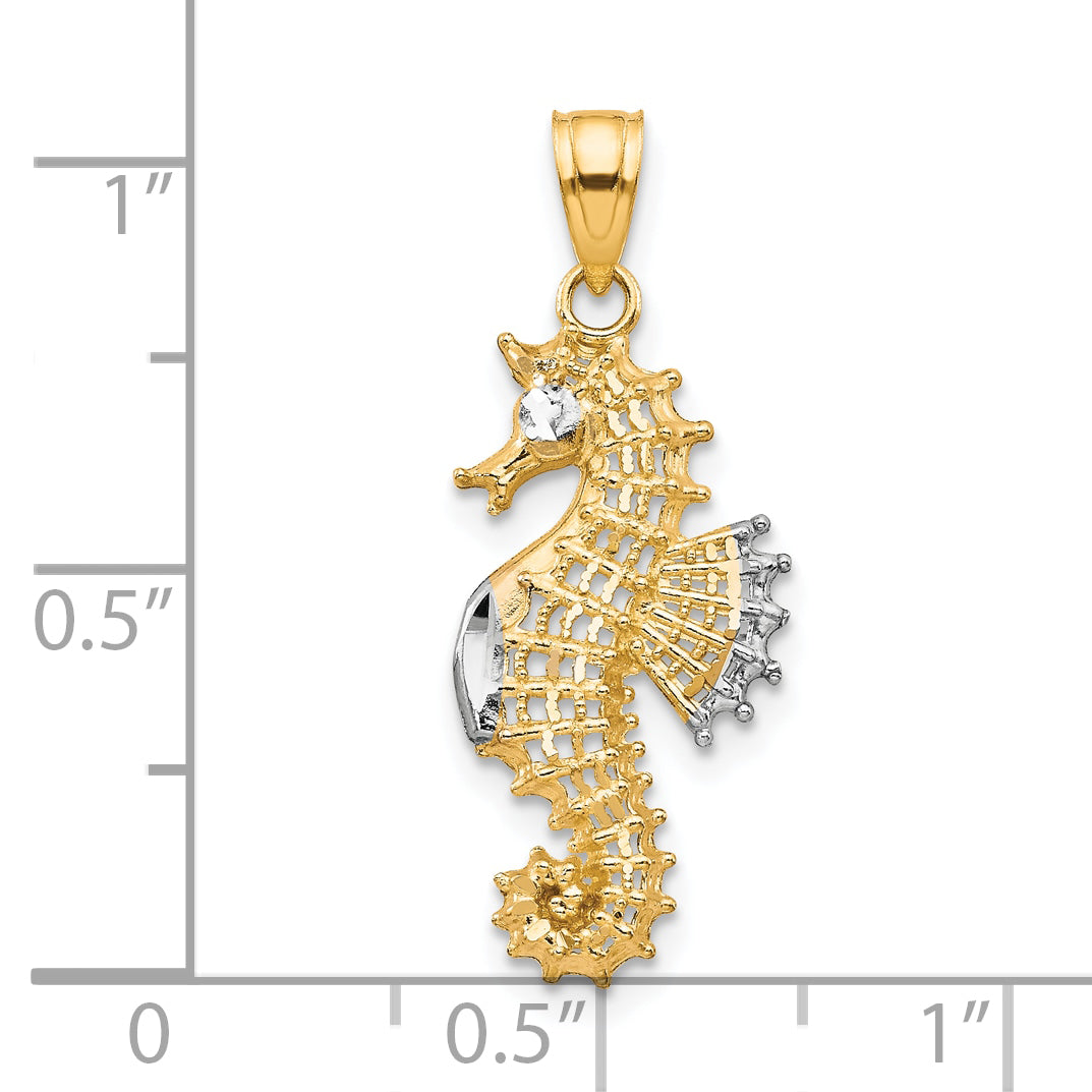 10K Yellow Gold Seahorse Charm with Rhodium Accents  Polished Finish
