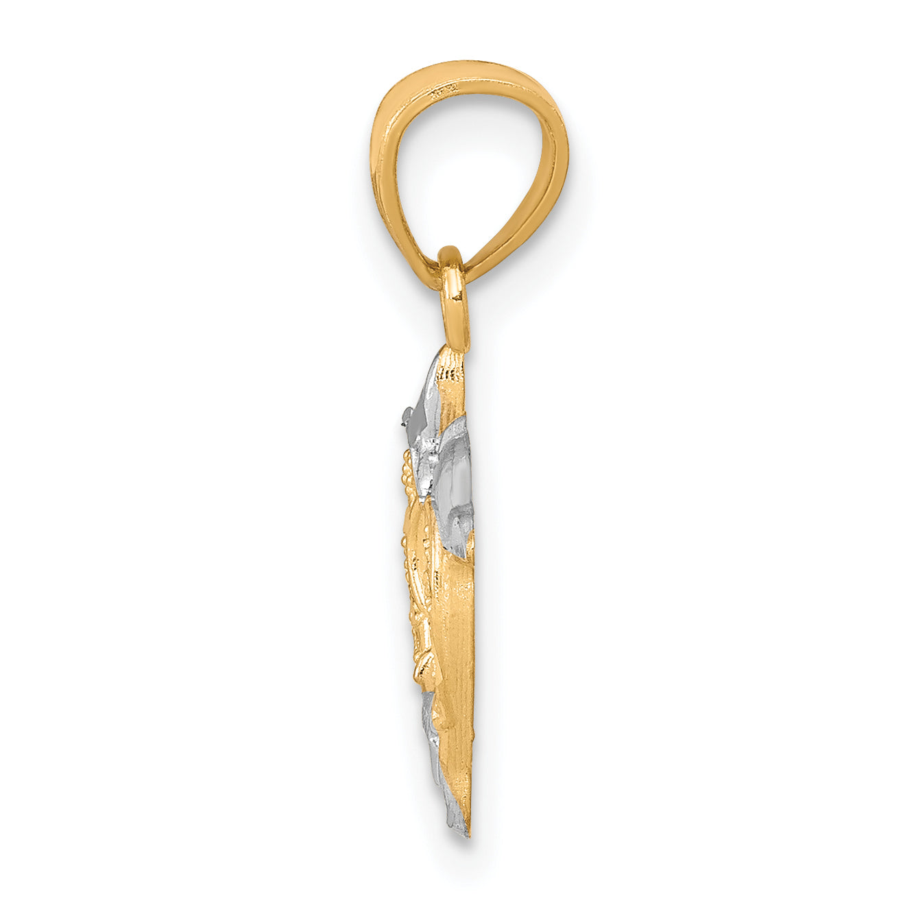 10K Gold Dolphin Charm with Rhodium Accent, Polished Finish, 20mm