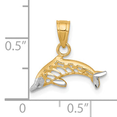 10K Gold Dolphin Charm with Rhodium Accent Polished Finish